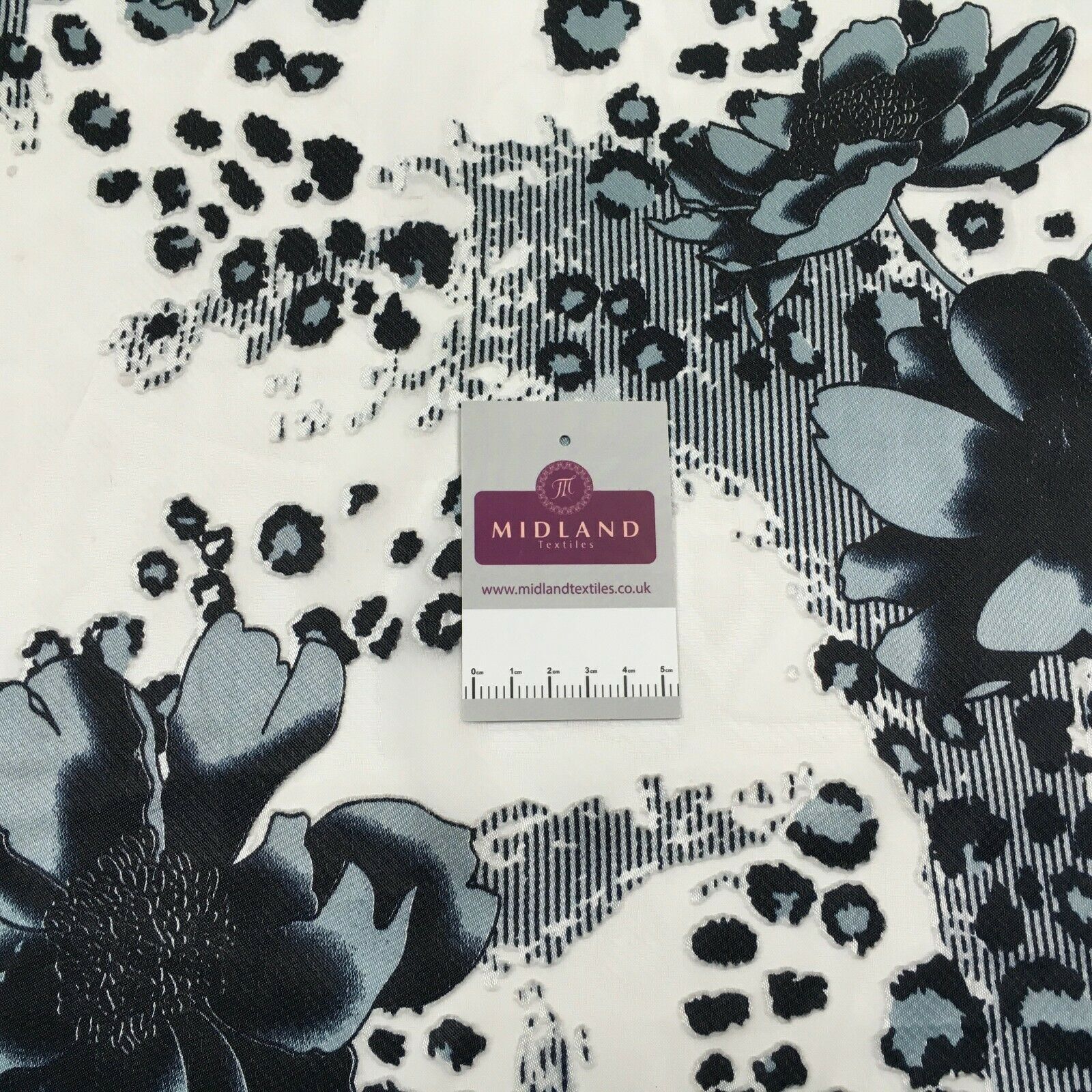 Black white floral animal print opal chiffon Fabric M1400-14 Mtex