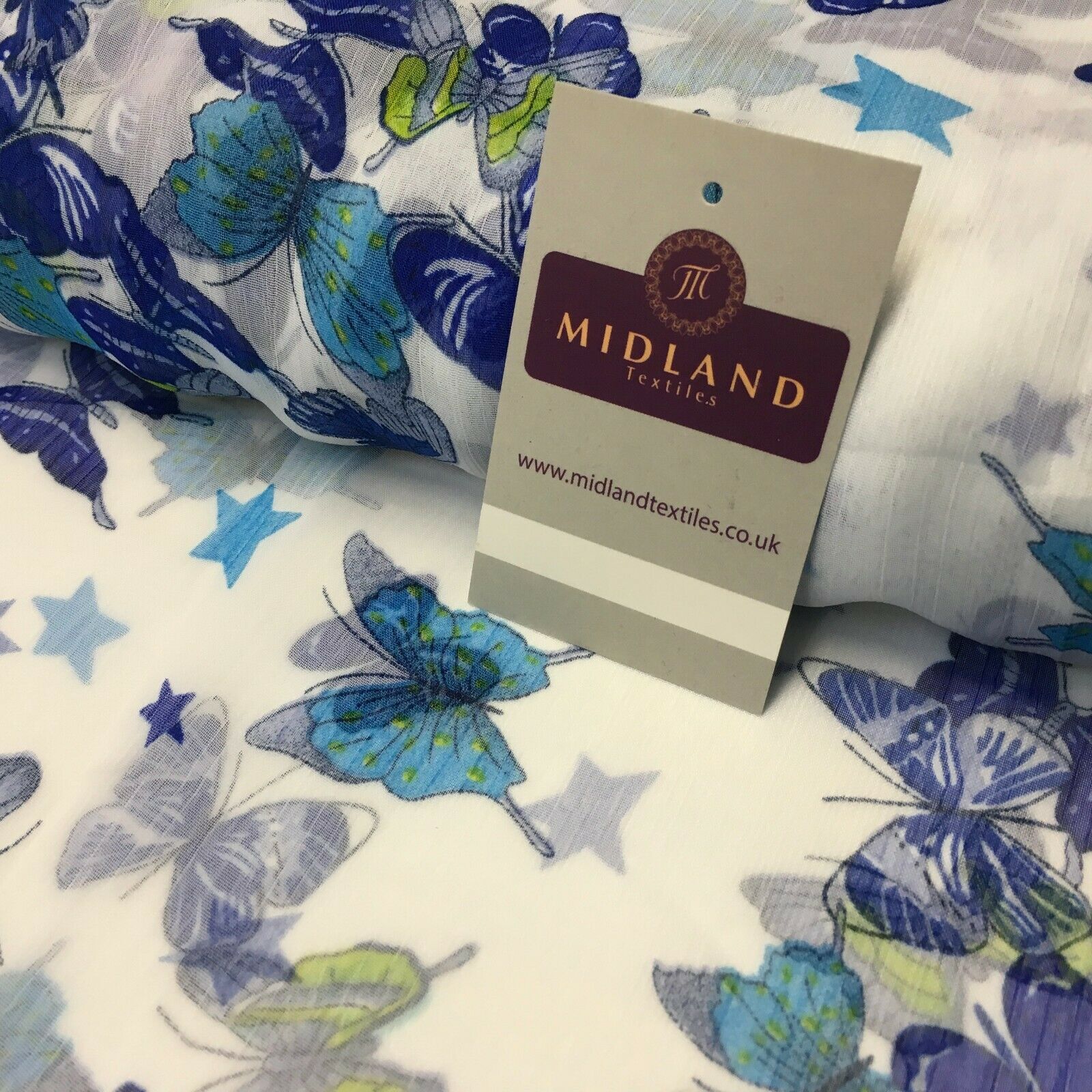 Blue and White Crinkle Georgette Chiffon Fabric 150cm Wide MK1090-9