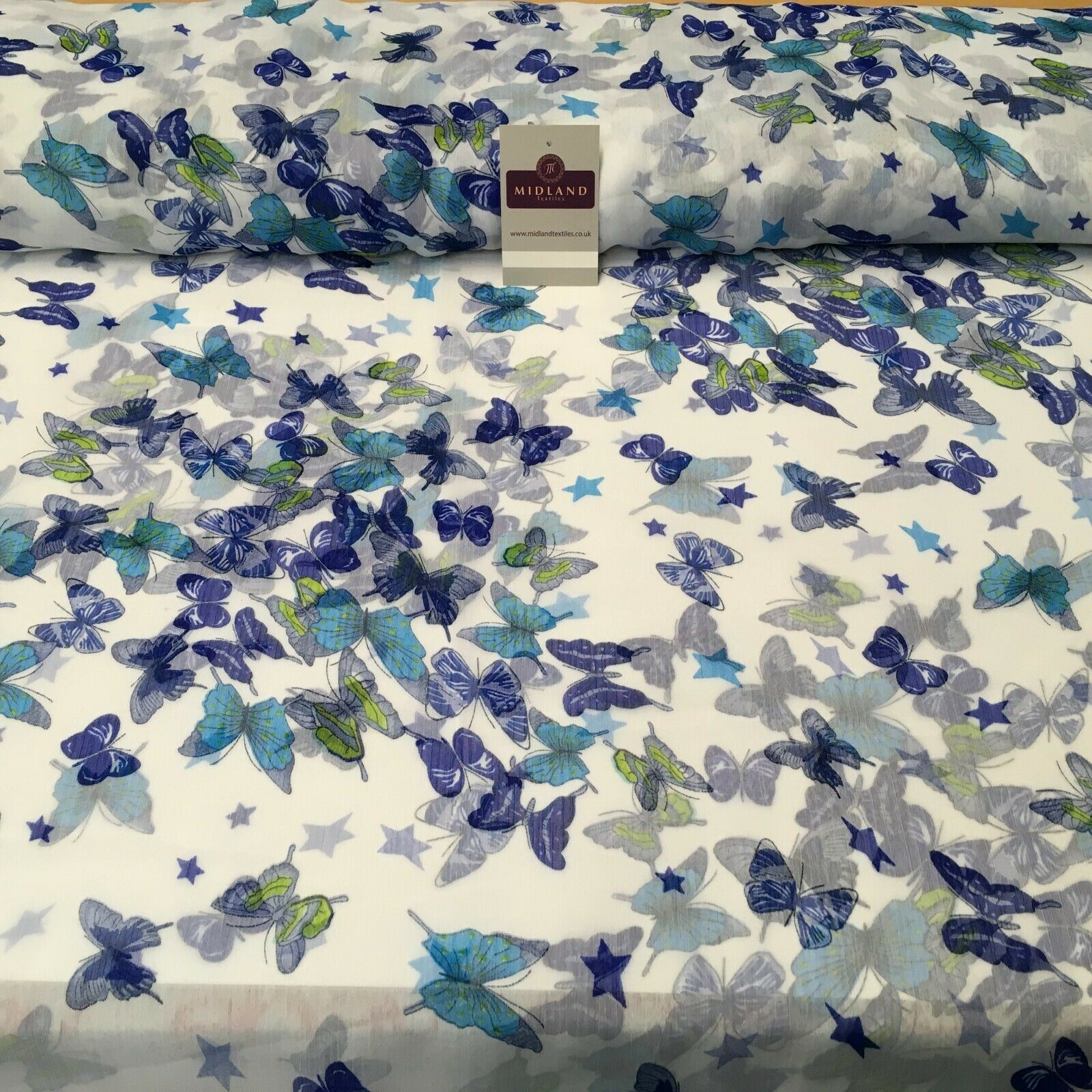 Blue and White Crinkle Georgette Chiffon Fabric 150cm Wide MK1090-9