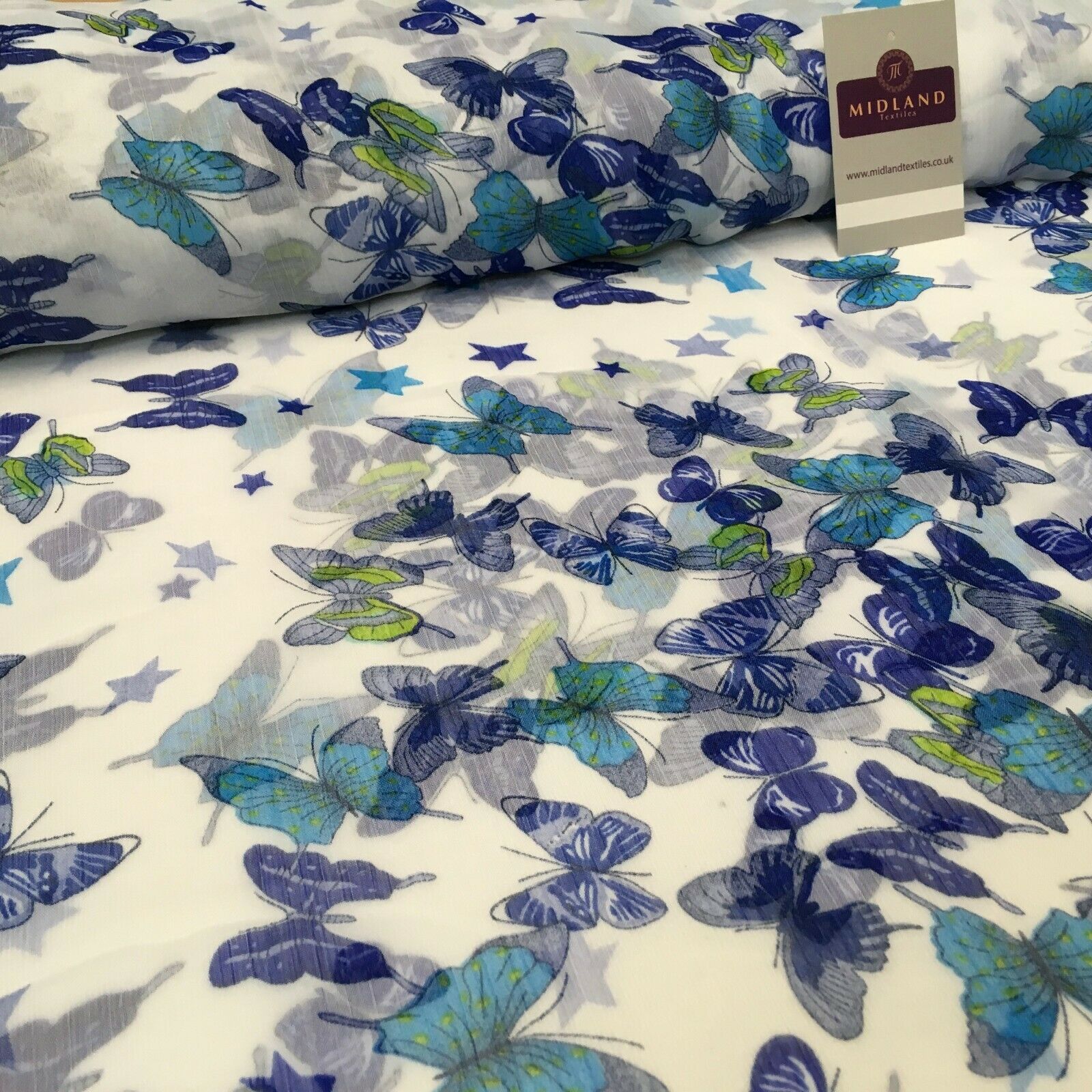 Blue and White Crinkle Georgette Chiffon Fabric 150cm Wide MK1090-9