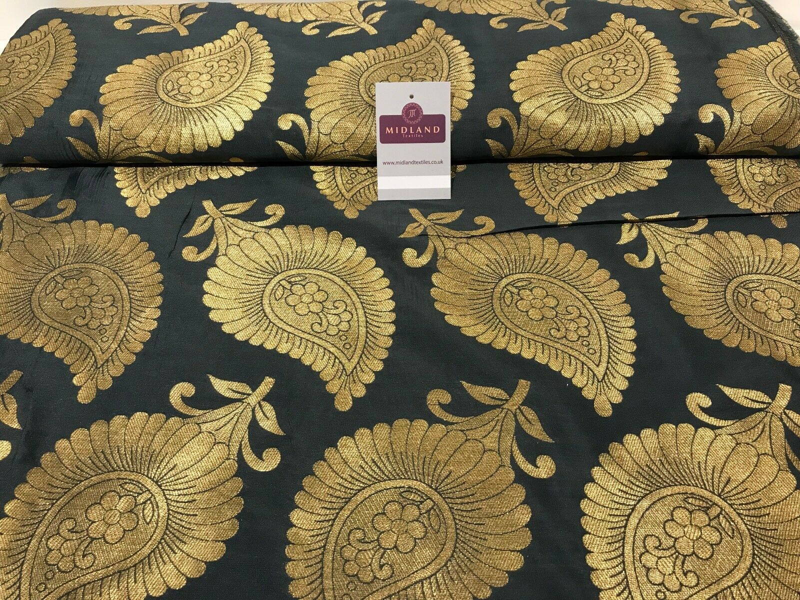 Gold Metallic Paisley Indian banarsi brocade Fabric 44" Wide M808 Mtex