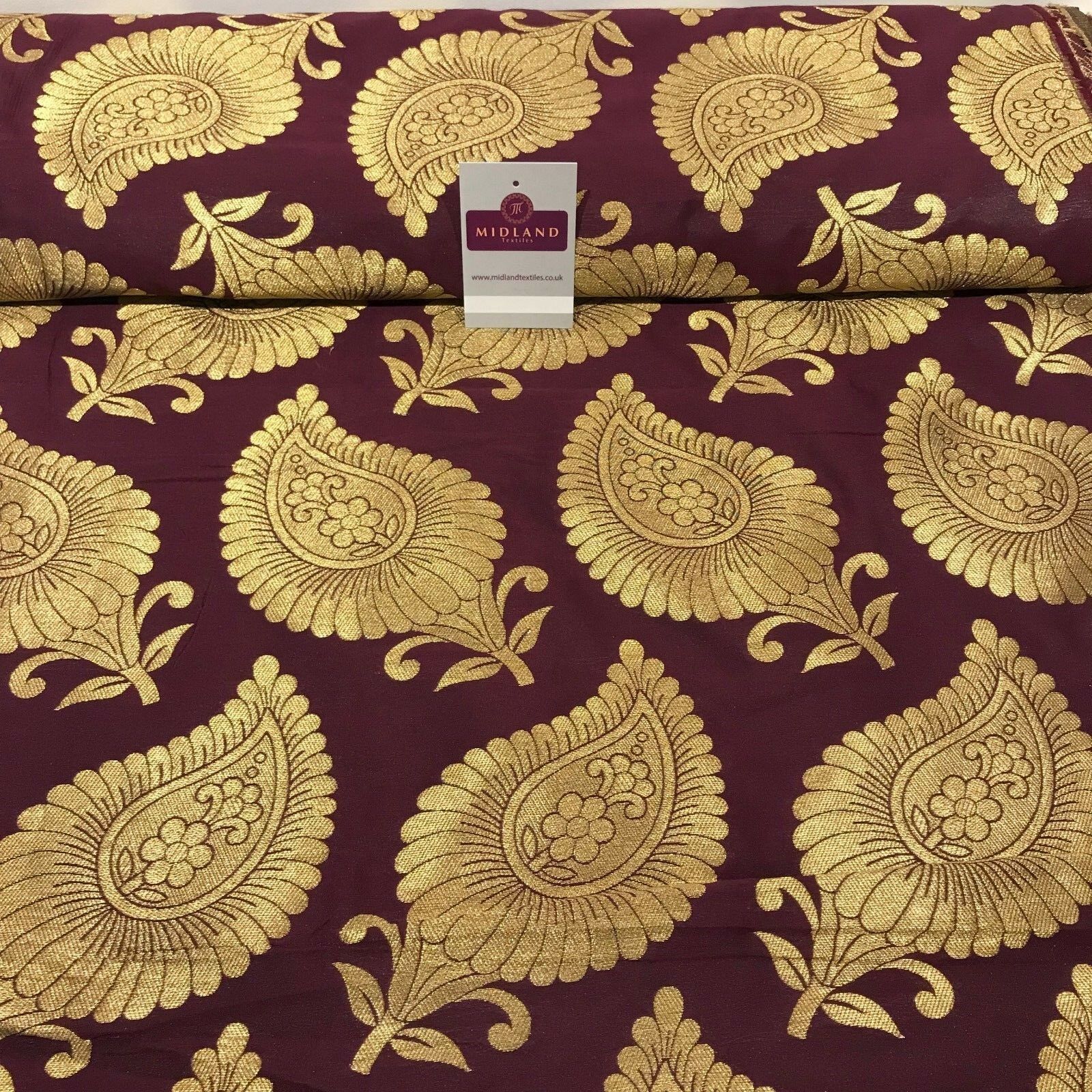 Gold Metallic Paisley Indian banarsi brocade Fabric 44" Wide M808 Mtex