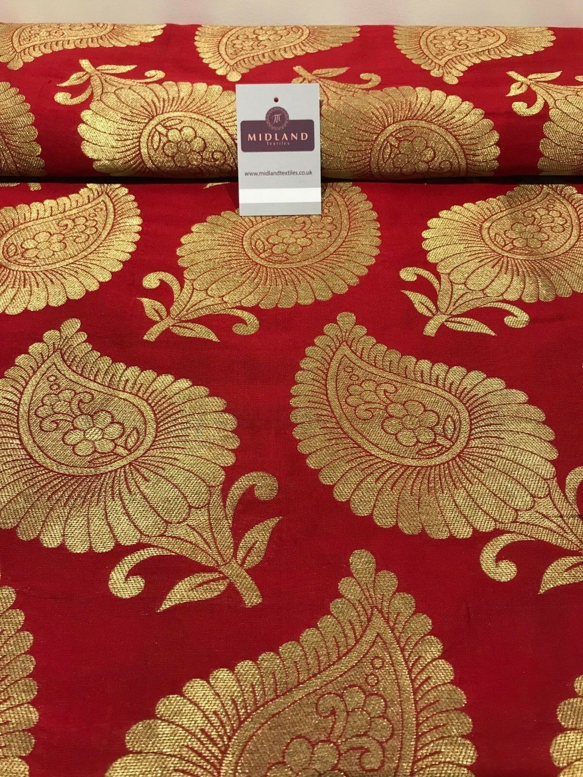 Gold Metallic Paisley Indian banarsi brocade Fabric 44' Wide M808 Mtex