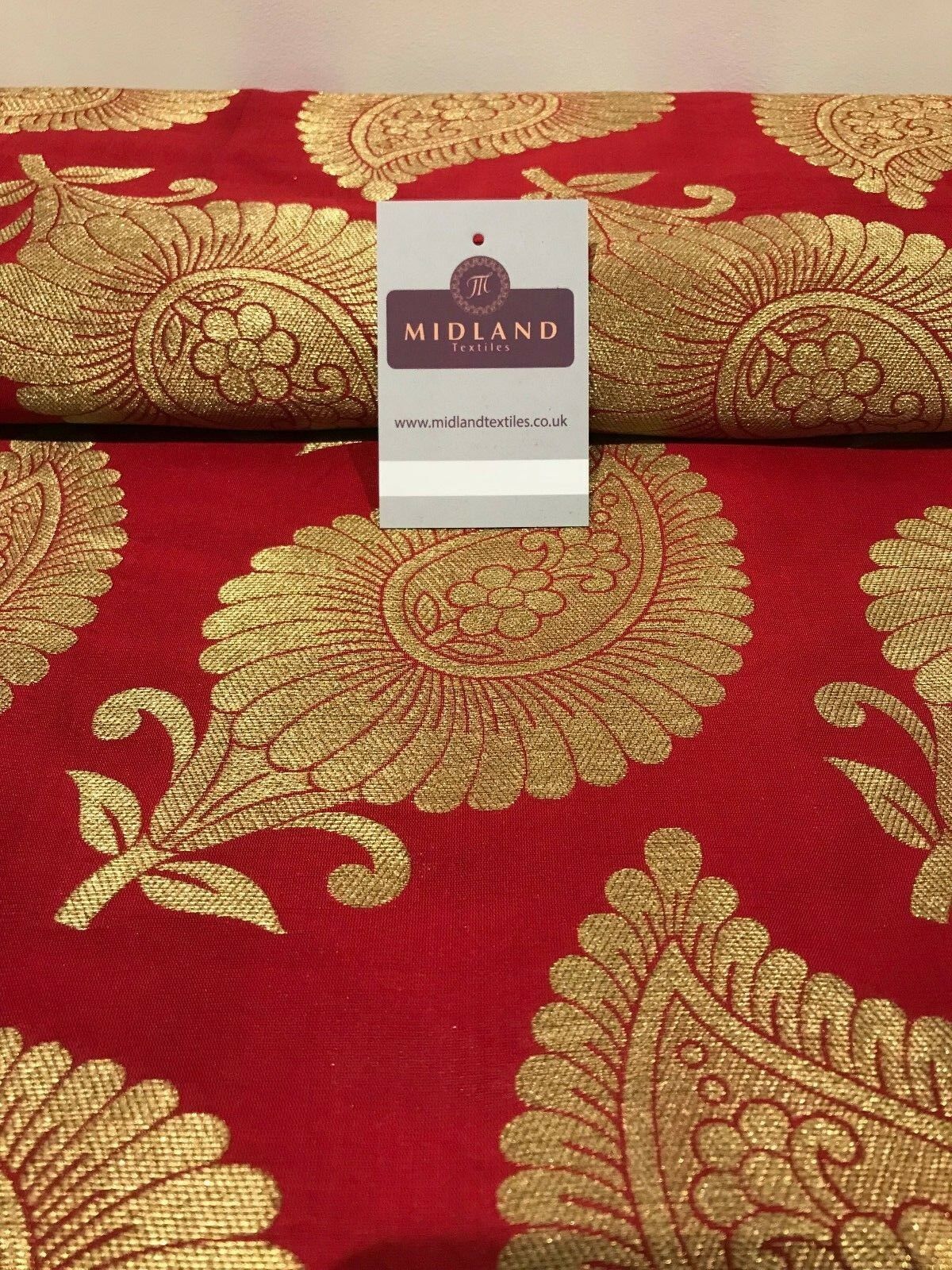 Gold Metallic Paisley Indian banarsi brocade Fabric 44' Wide M808 Mtex