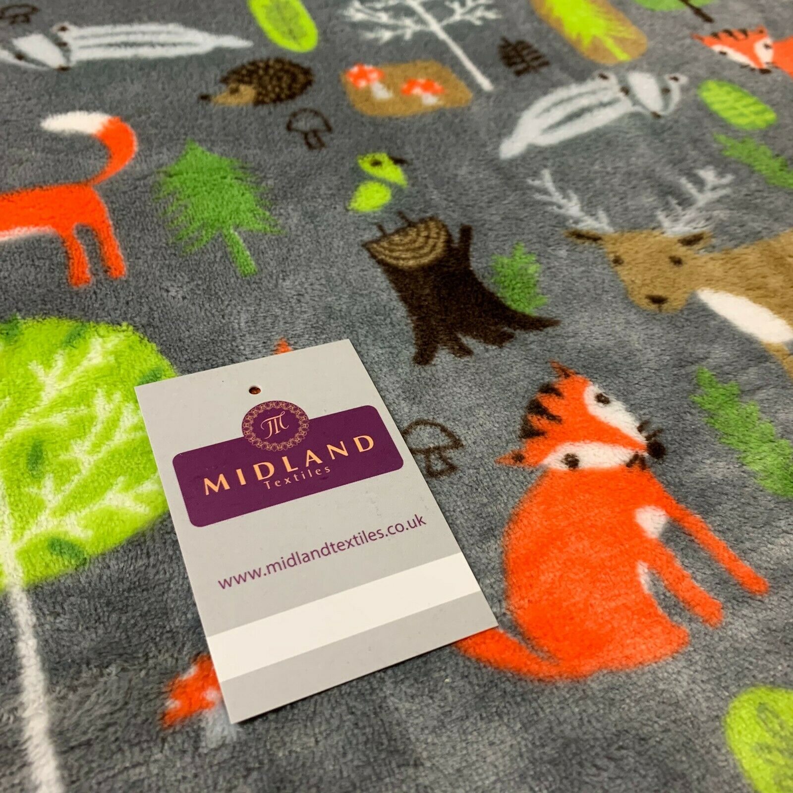 Grey and Lime Fox and Hedgehog Soft Cuddle Fleece Fabric 150cm  M701-4 Mtex