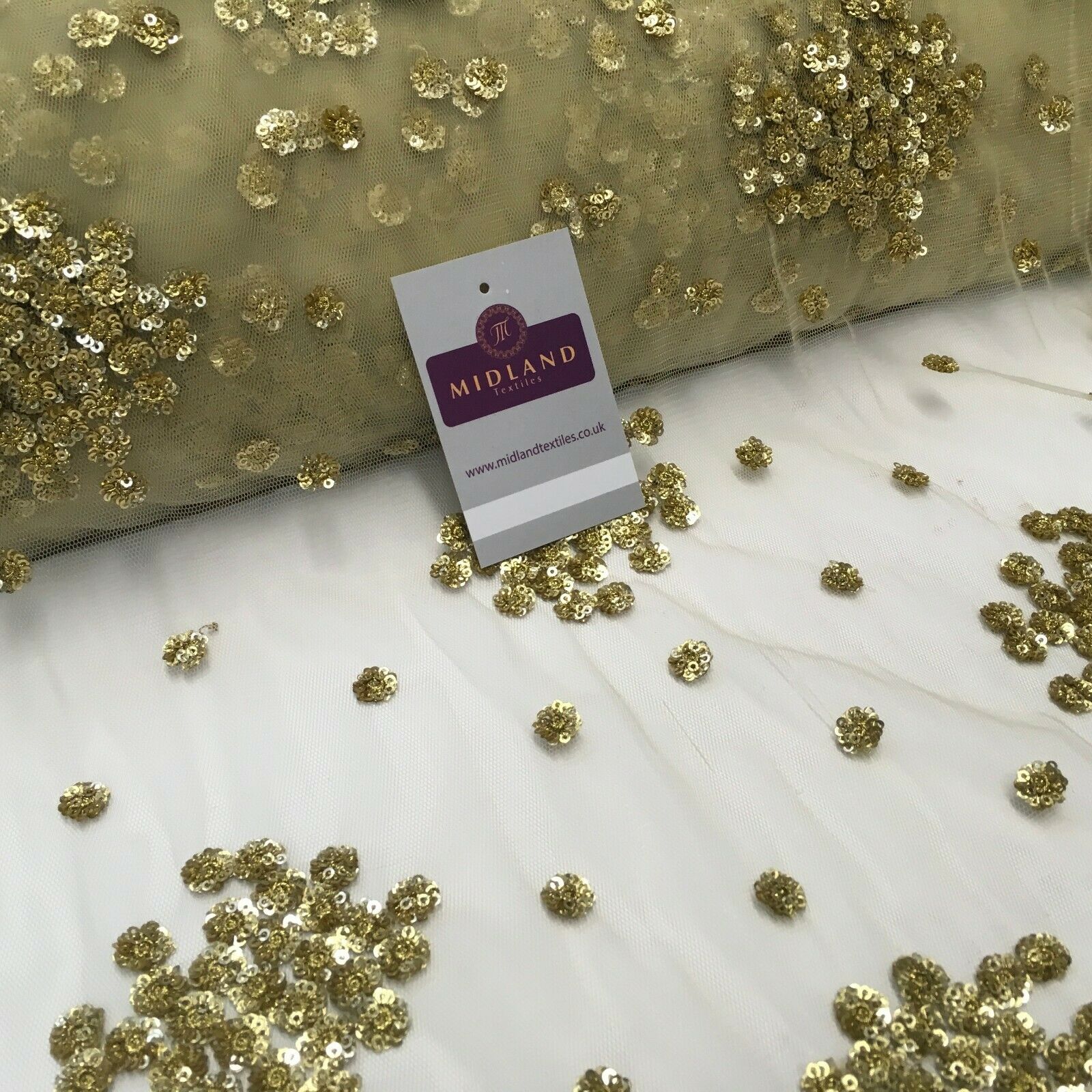 Gold Sequined Tulle net Wedding Dress fabric 100cm Wide Mtex MR1131