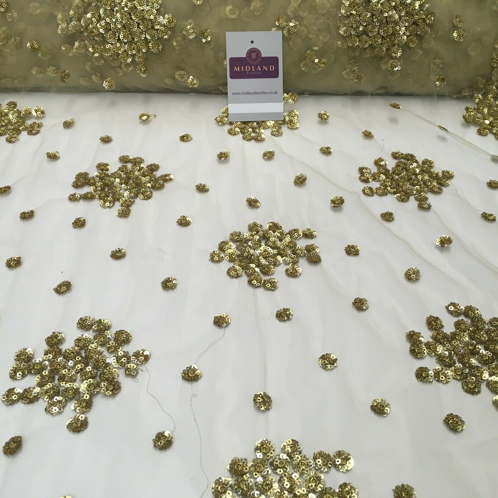 Gold Sequined Tulle net Wedding Dress fabric 100cm Wide Mtex MR1131