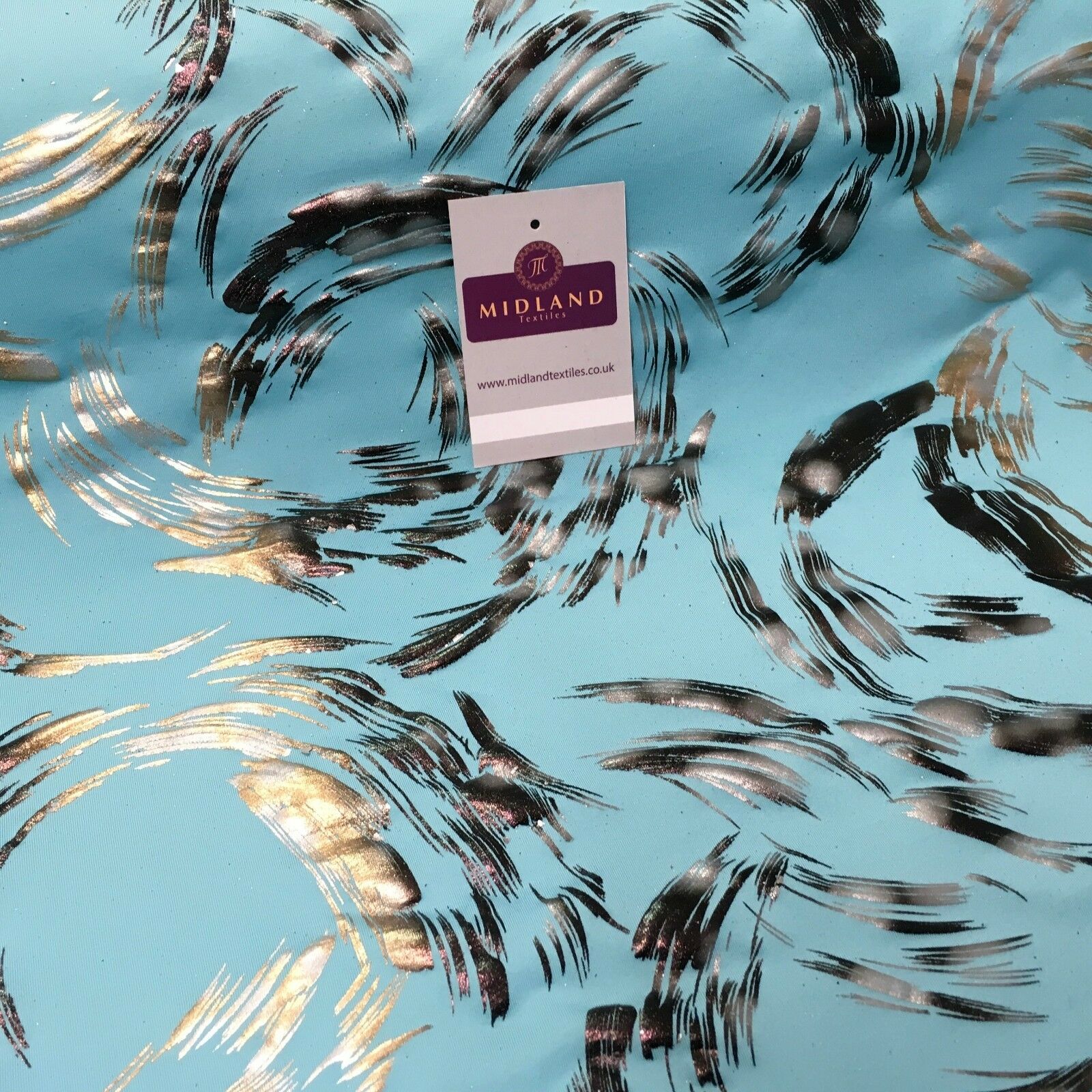 Aqua Bronze Spandex Jersey Foil Printed Dress fabric 58' Wide MU1024-1