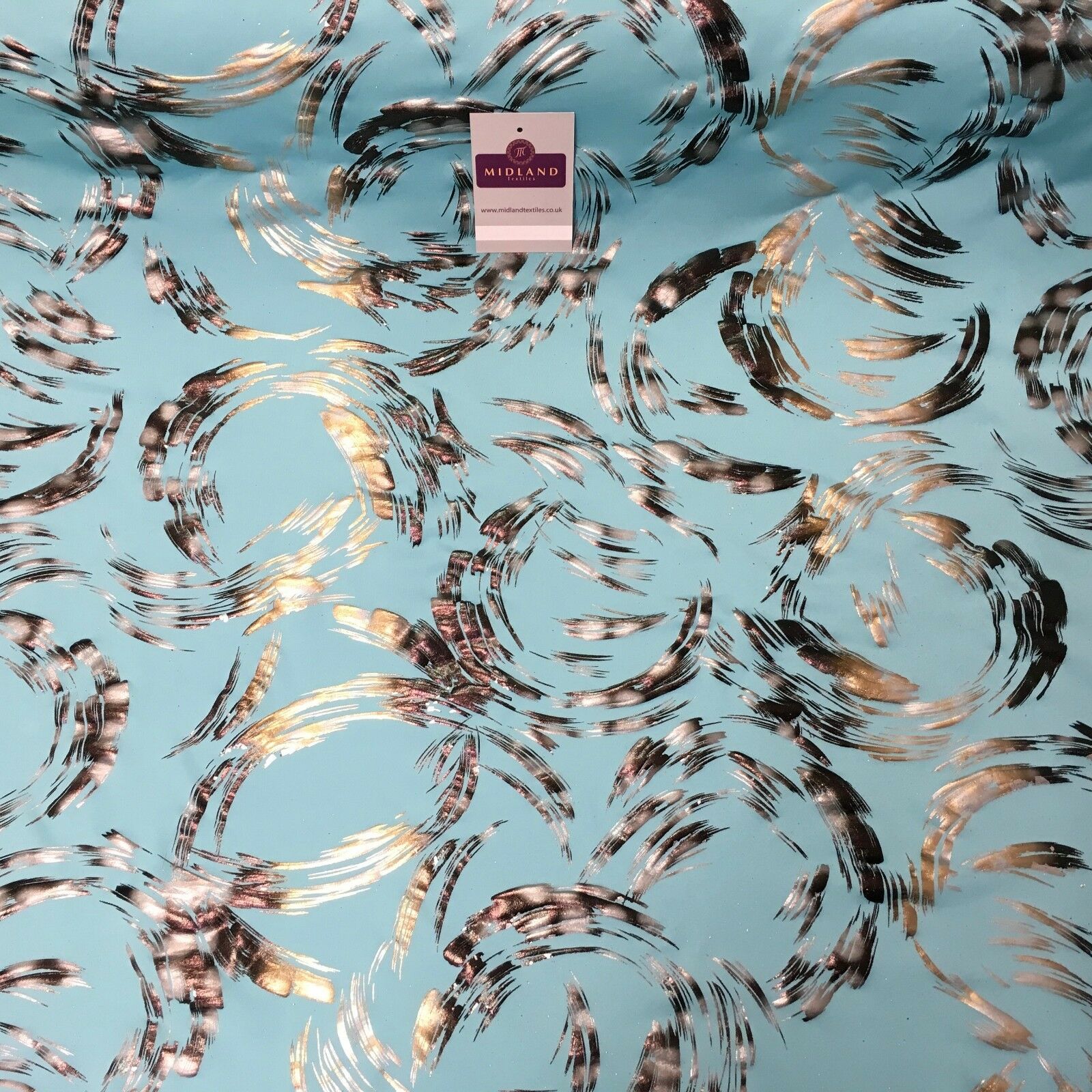 Aqua Bronze Spandex Jersey Foil Printed Dress fabric 58" Wide MU1024-1