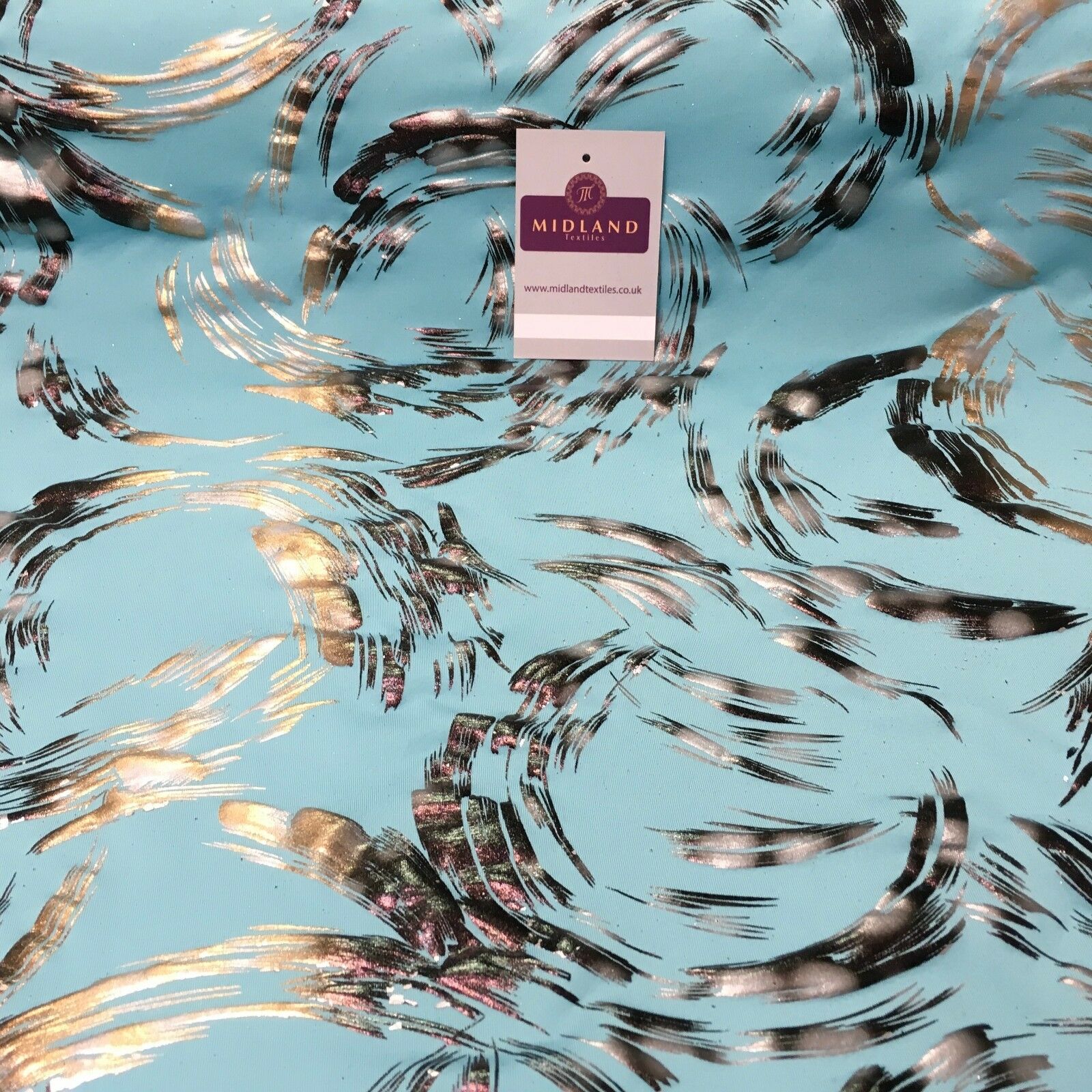 Aqua Bronze Spandex Jersey Foil Printed Dress fabric 58' Wide MU1024-1