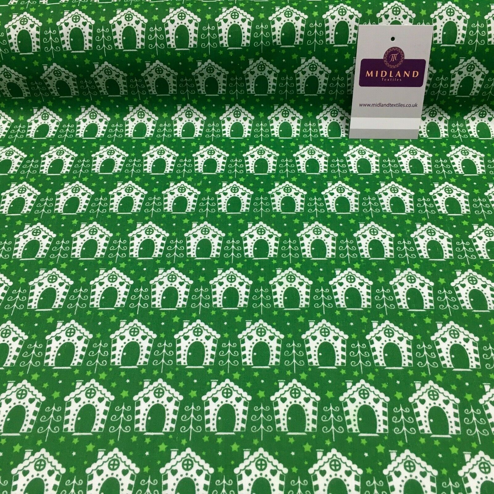 Christmas Bird House Printed Polycotton Fabric Craft Gifts 110 cm MD1287 Mtex