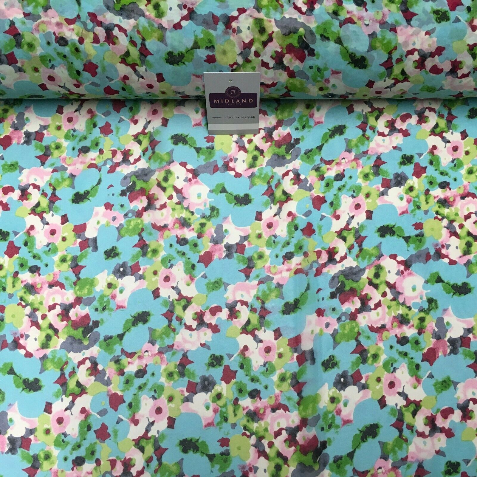 Aqua Green Floral Printed Crepe chiffon Dress Fabric 150 cm MK1190-30 Mtex