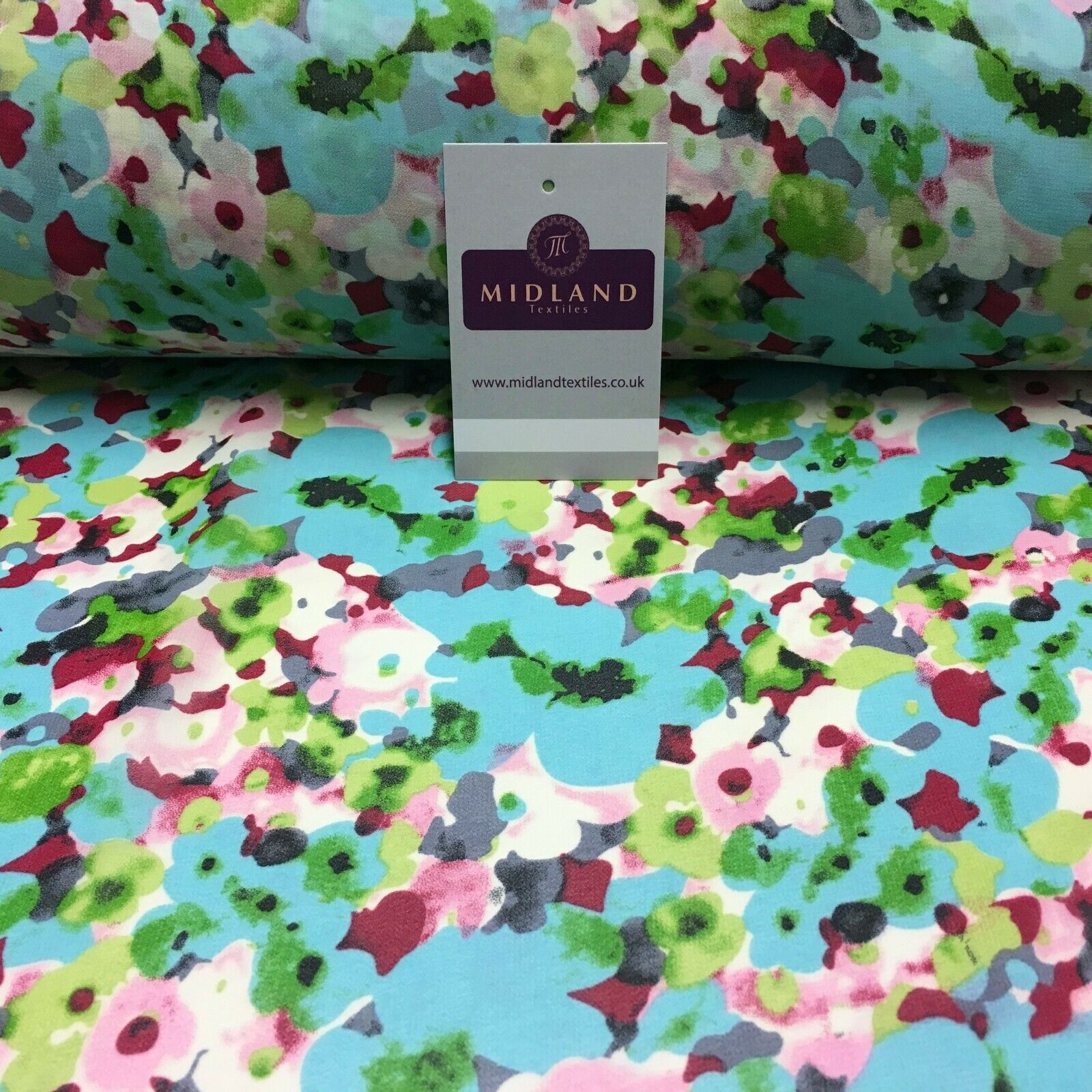 Aqua Green Floral Printed Crepe chiffon Dress Fabric 150 cm MK1190-30 Mtex