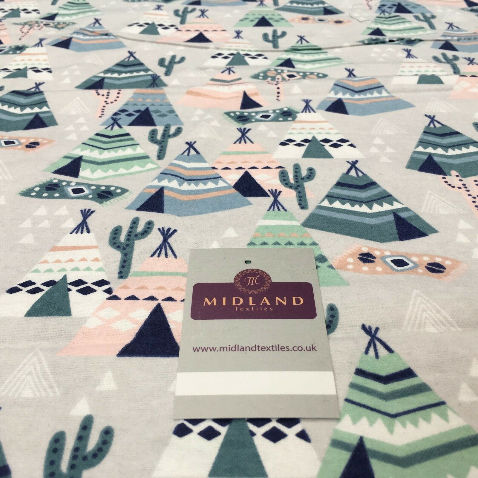 Grey Teepee tents Cotton Winceyette Soft Brushed Flannel Fabric 110cm MK1227-4