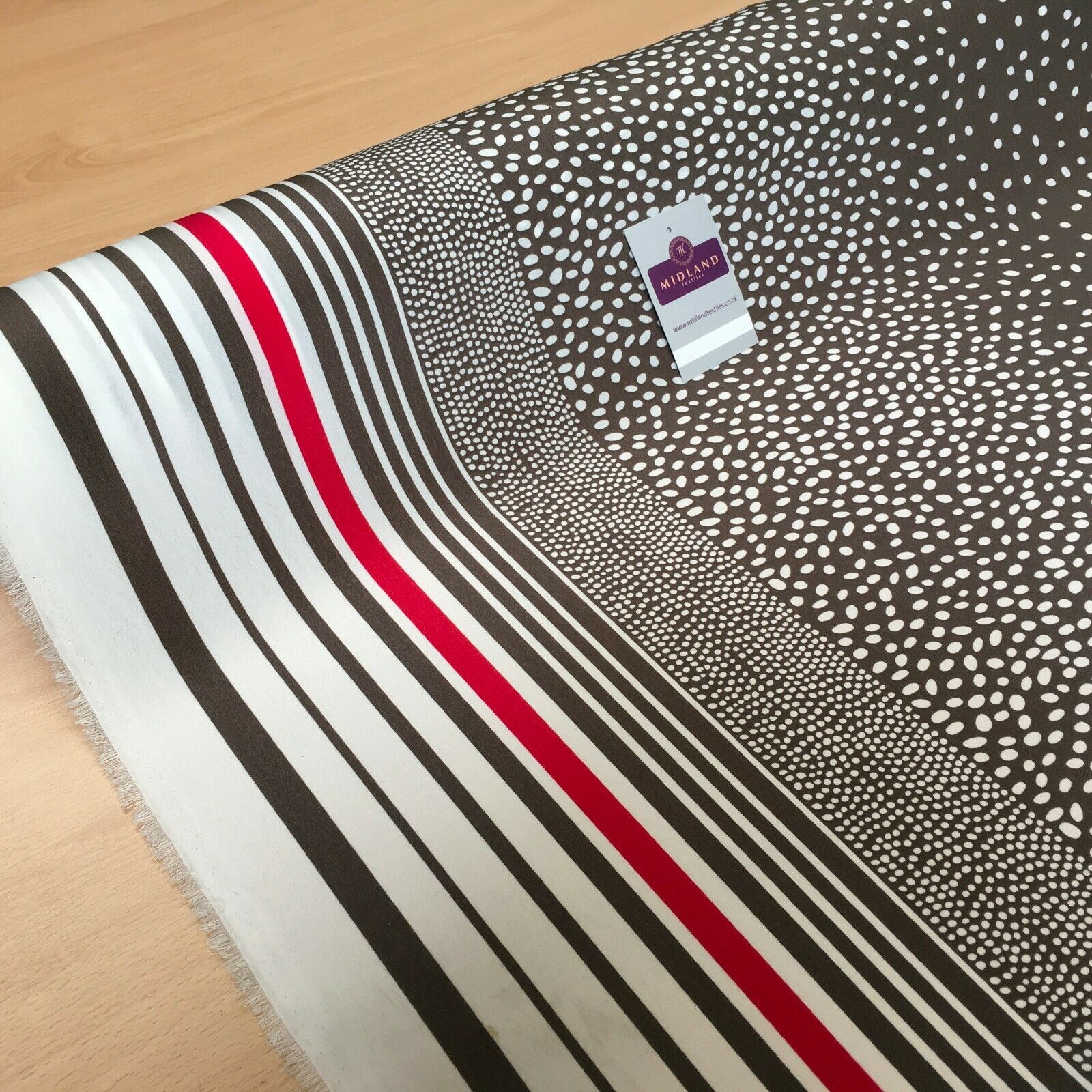 Brown Double border stripped crepe de chine Dress Fabric 147 cm M145-77 Mtex