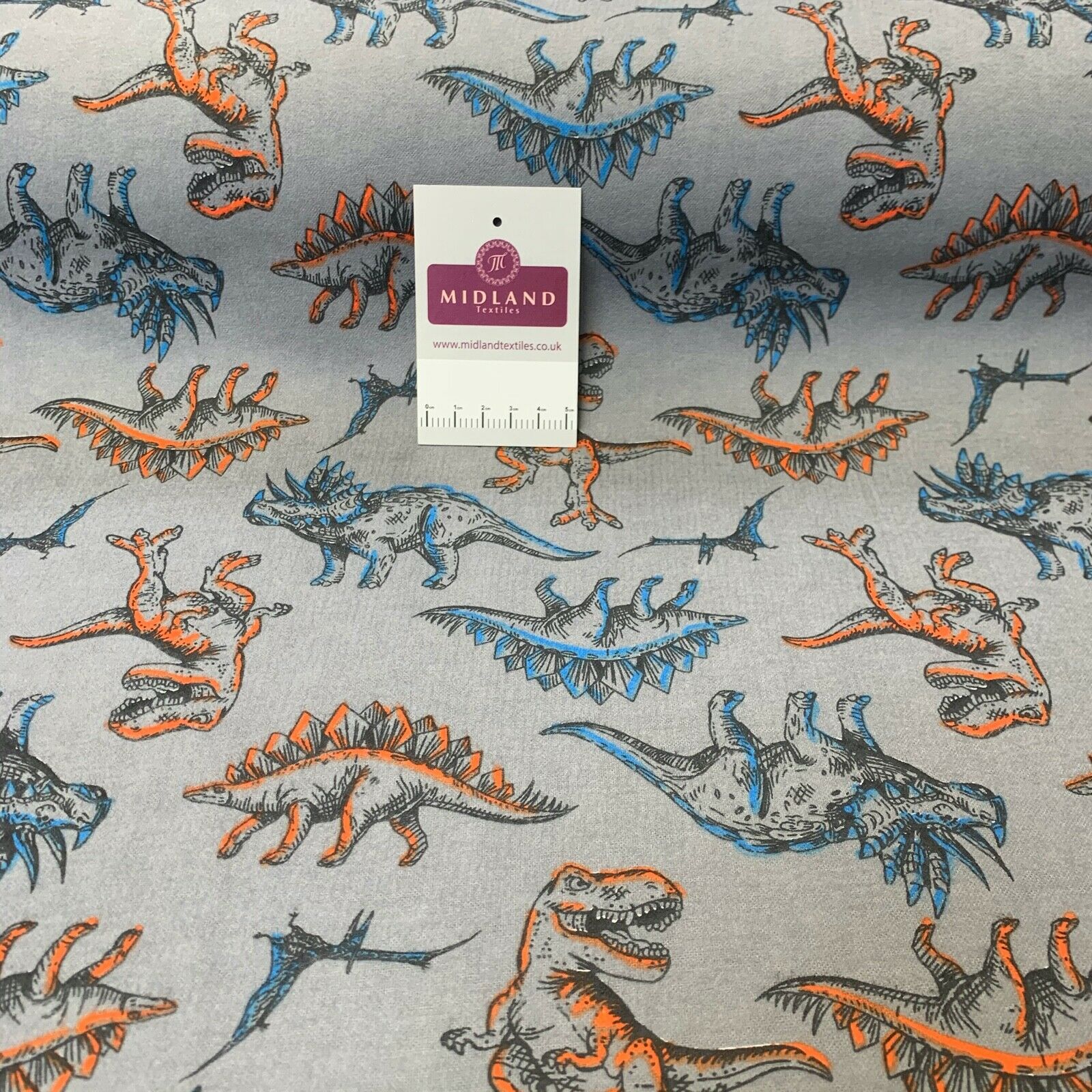 Grey Dinosaur Cotton Wynciette Soft Brushed Fabric 110 cm Wide MK1227-12