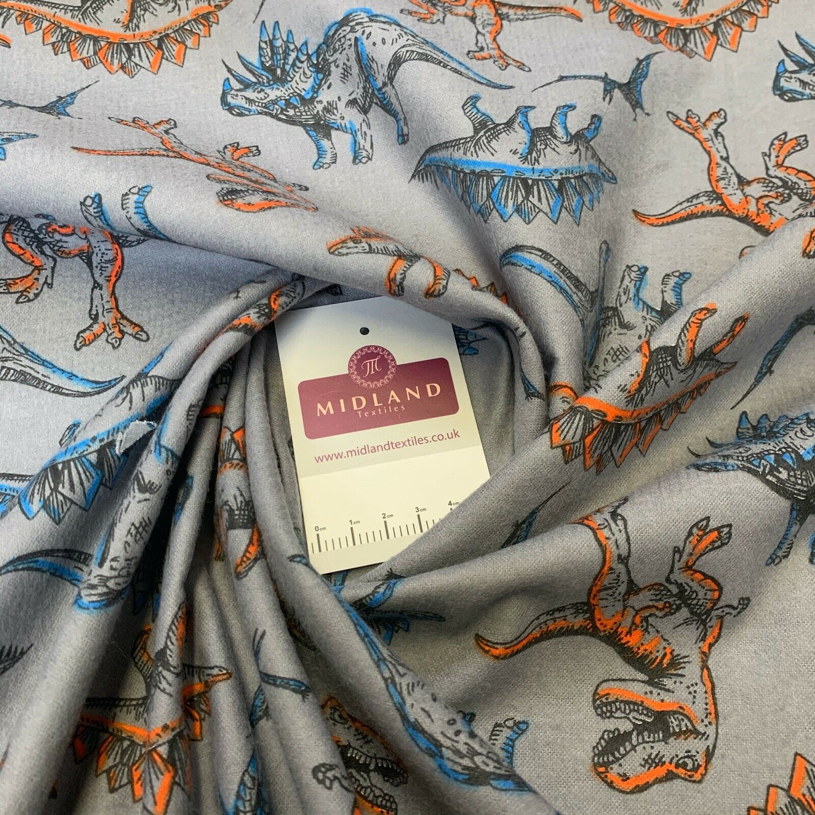 Grey Dinosaur Cotton Wynciette Soft Brushed Fabric 110 cm Wide MK1227-12