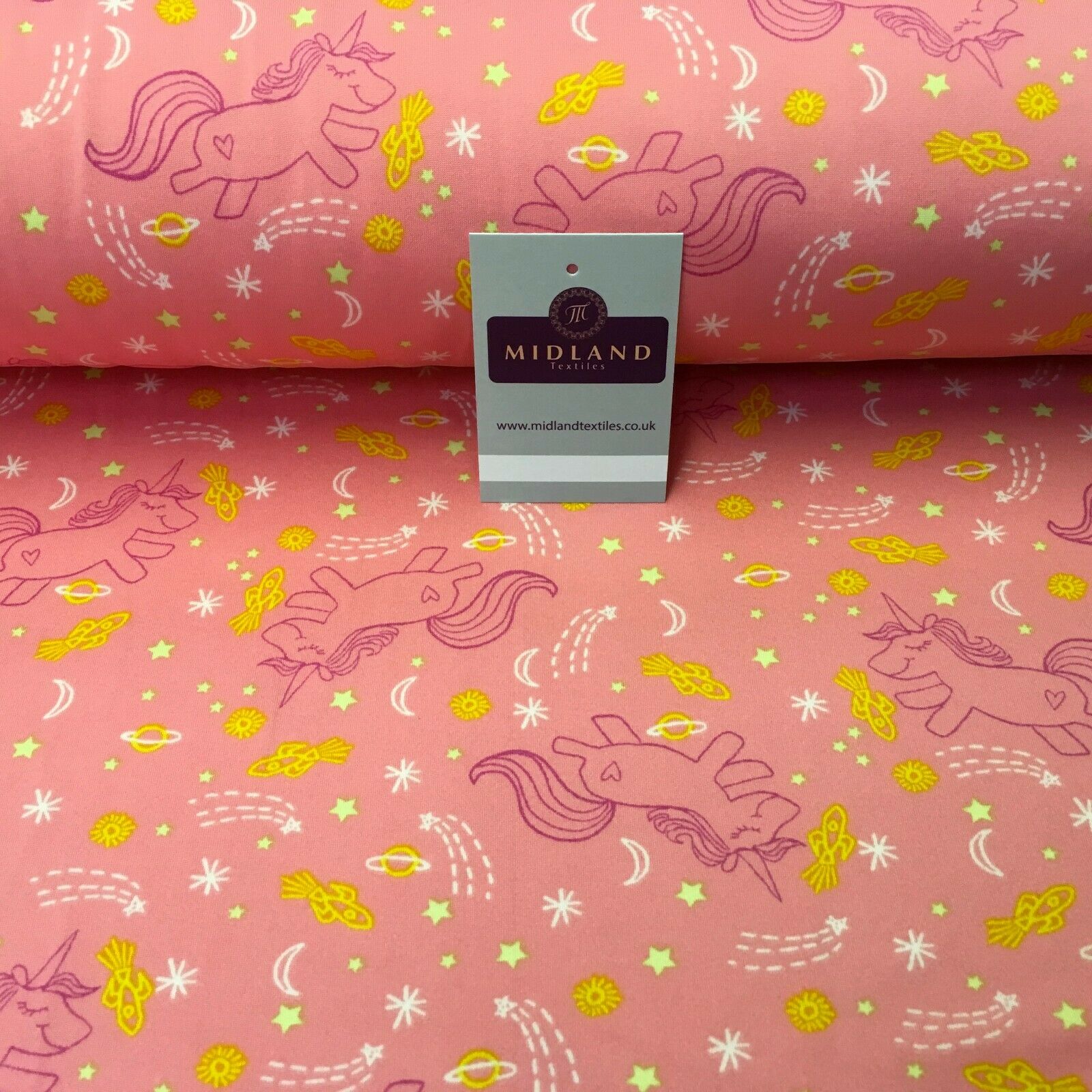 Coral Pink Unicorns Printed Brushed Jersey Dress fabric 150cm Wide MK1106-5 Mtex