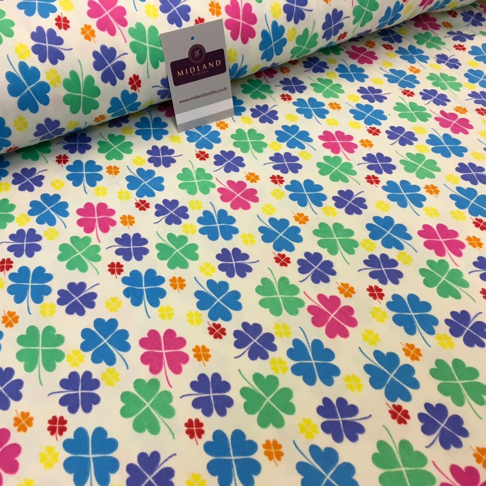 Cream Clover Leaf Printed Brushed Jersey Dress fabric 150cm Wide MK1106-3 Mtex