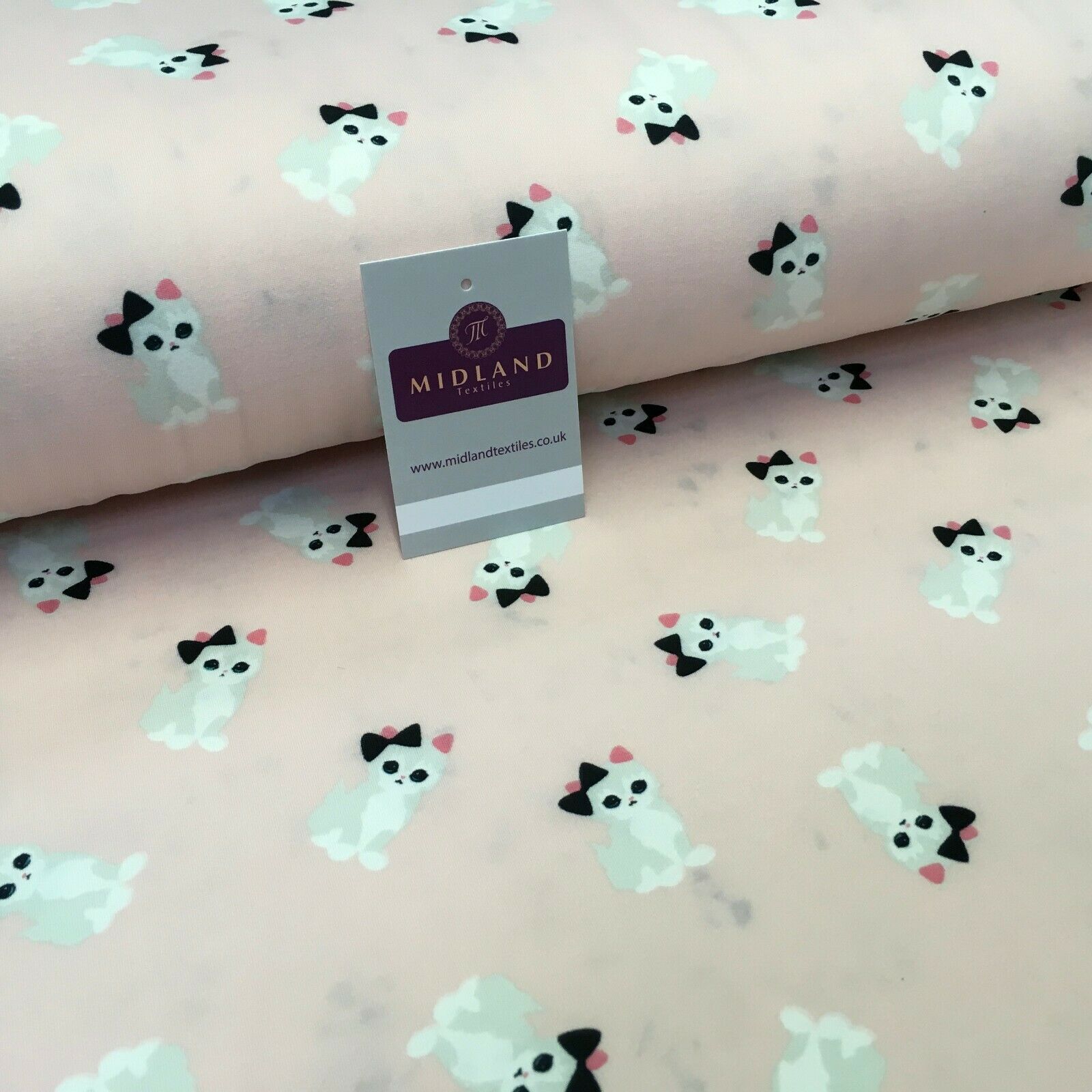 Baby Pink Kitten Printed Brushed Jersey Dress fabric 150cm Wide MK1106-1 Mtex