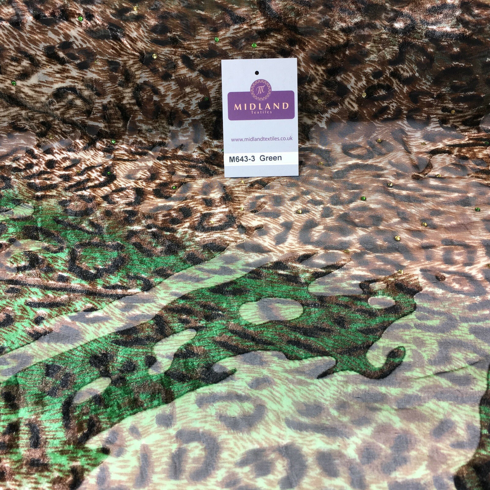 Animal print Velvet Devore Chiffon diagonal stone embellishment 55' wide M643