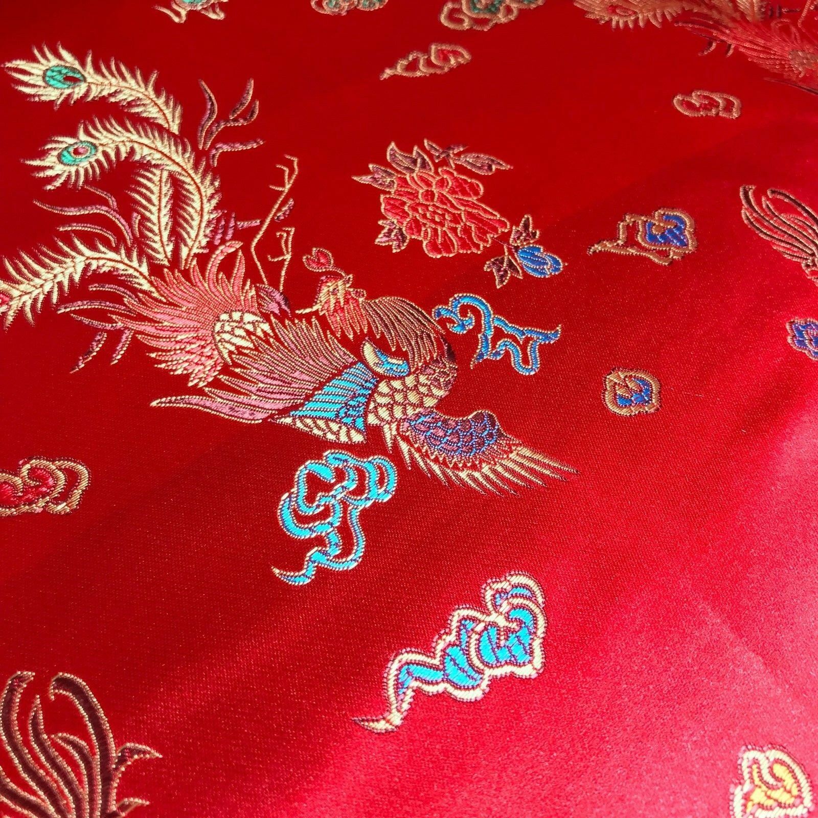 Kinesisk orientalsk Dragon satin brokade kjole bred M797 Midland Textiles