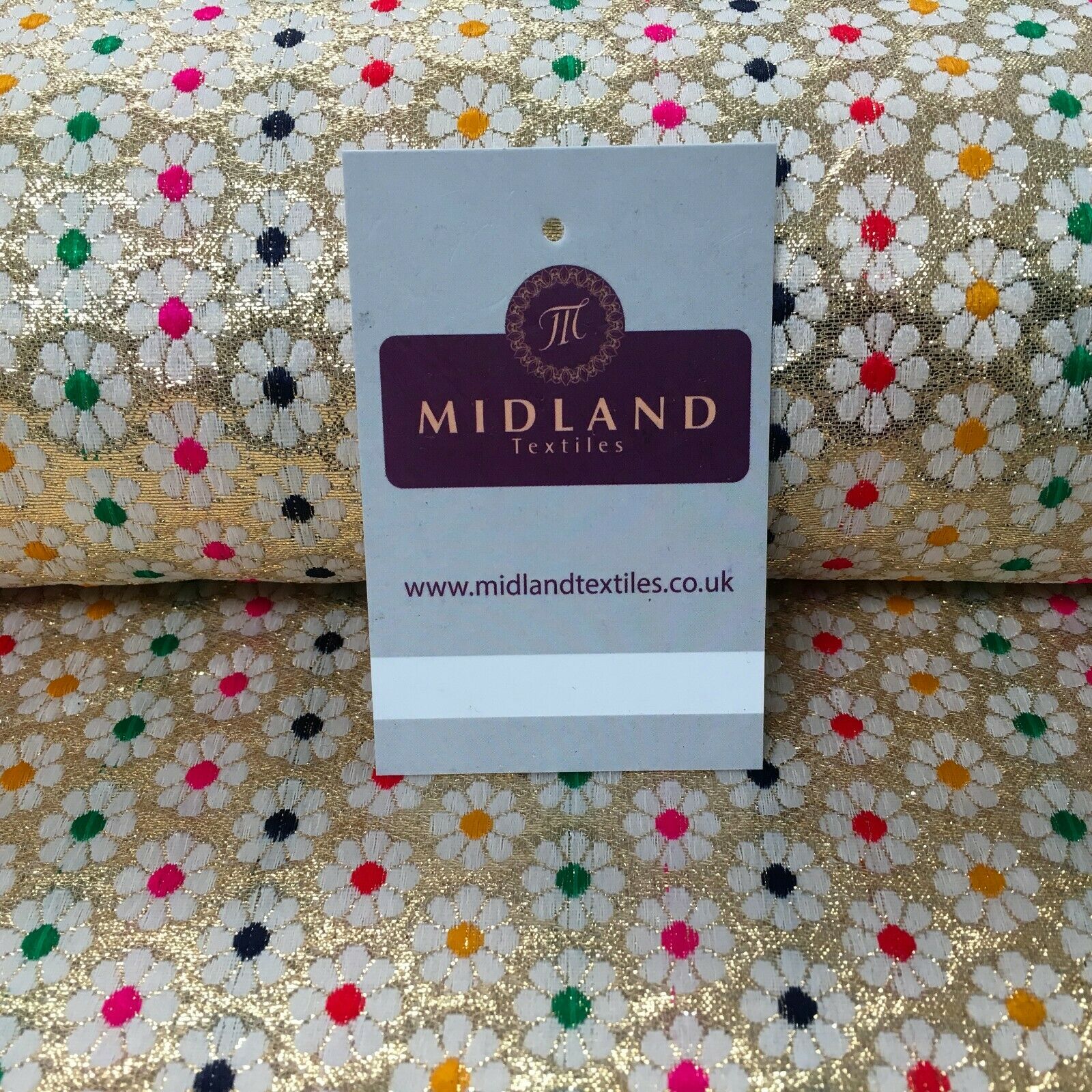 Floral geometric multicoloured dot banarsi Brocade Fabric 110cm Wide MA1118