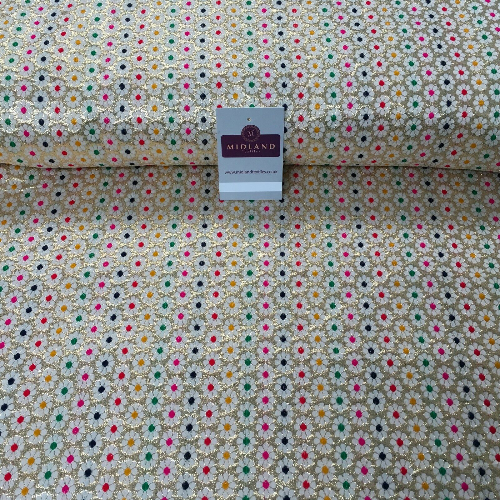 Floral geometric multicoloured dot banarsi Brocade Fabric 110cm Wide MA1118