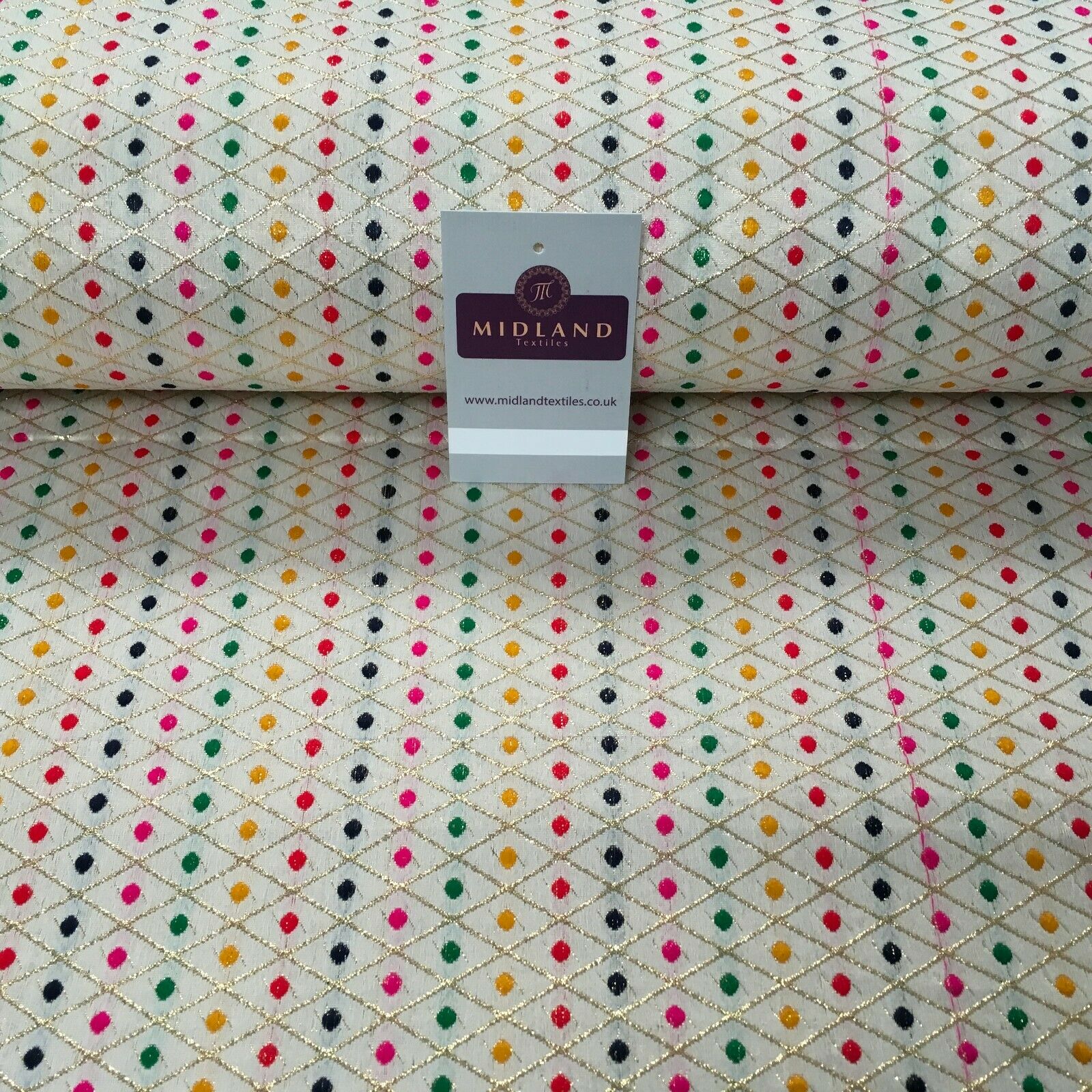 Floral geometric multicoloured dot banarsi Brocade Fabric 110cm Wide MA1118