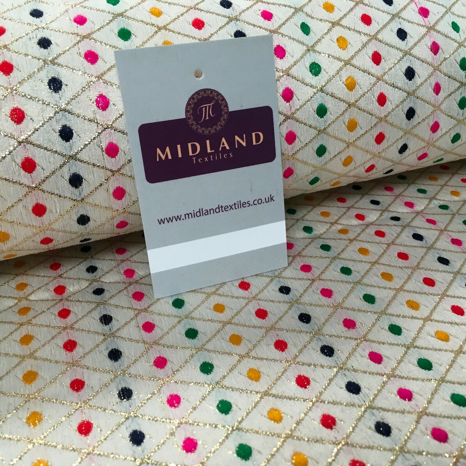 Floral geometric multicoloured dot banarsi Brocade Fabric 110cm Wide MA1118