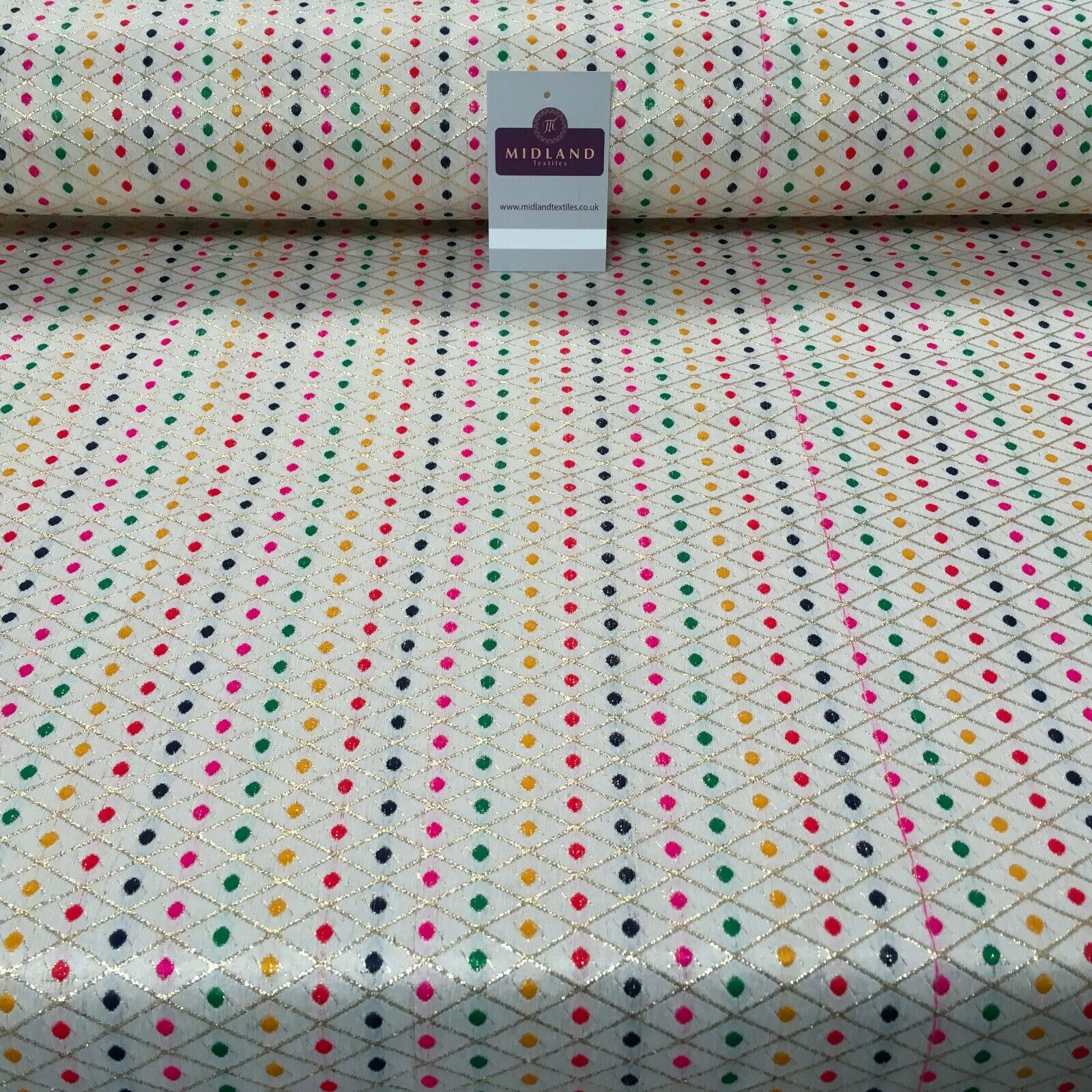 Floral geometric multicoloured dot banarsi Brocade Fabric 110cm Wide MA1118