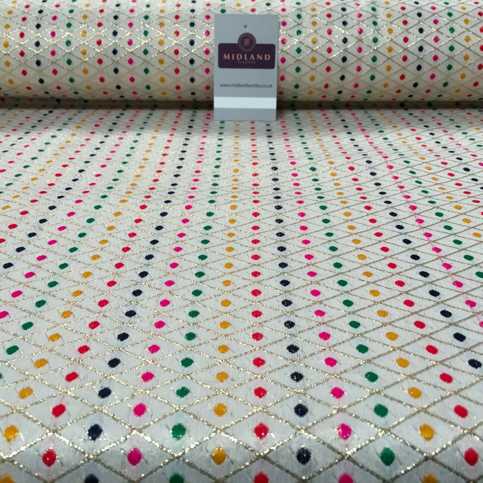 Floral geometric multicoloured dot banarsi Brocade Fabric 110cm Wide MA1118