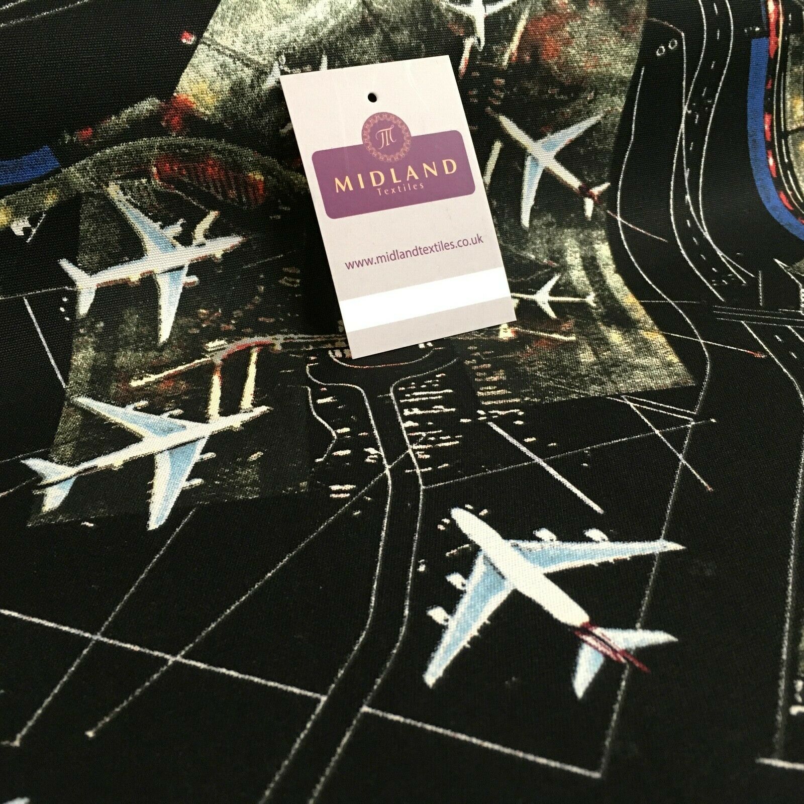 Black Airport Landing Aeroplanes 100% Cotton Canvas Fabric 150 cm Wide MK856-17