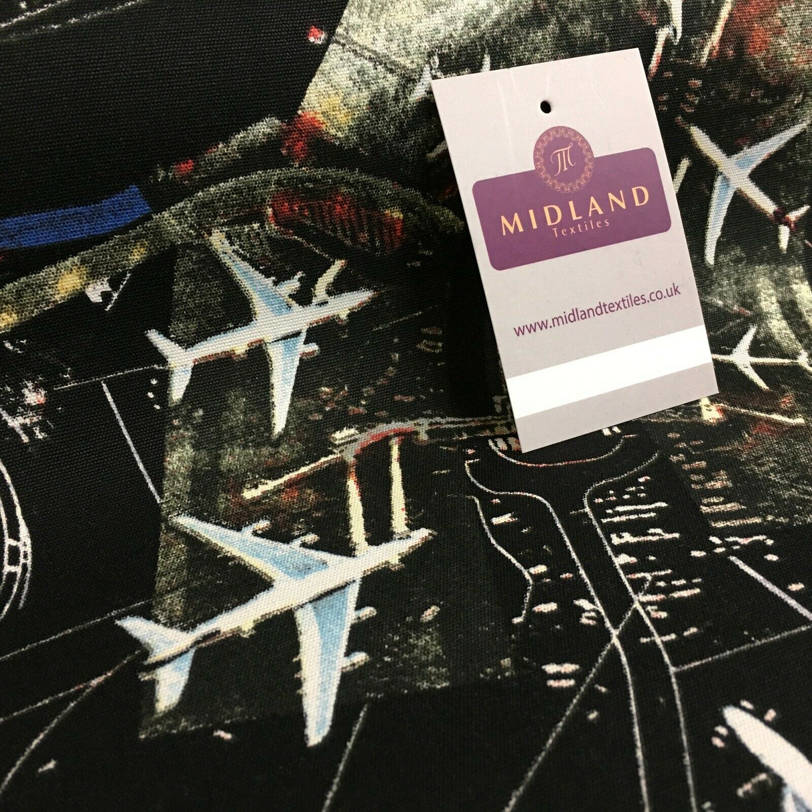 Black Airport Landing Aeroplanes 100% Cotton Canvas Fabric 150 cm Wide MK856-17