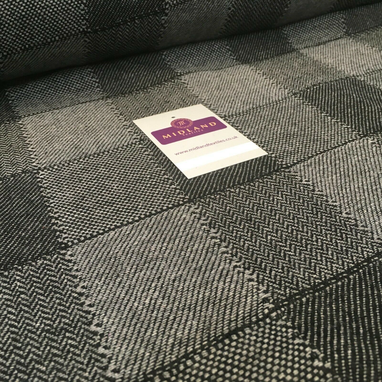 Grey & Black Check wool blend Melton Coating Poly Boucle Fabric 147 cm MK1194-4