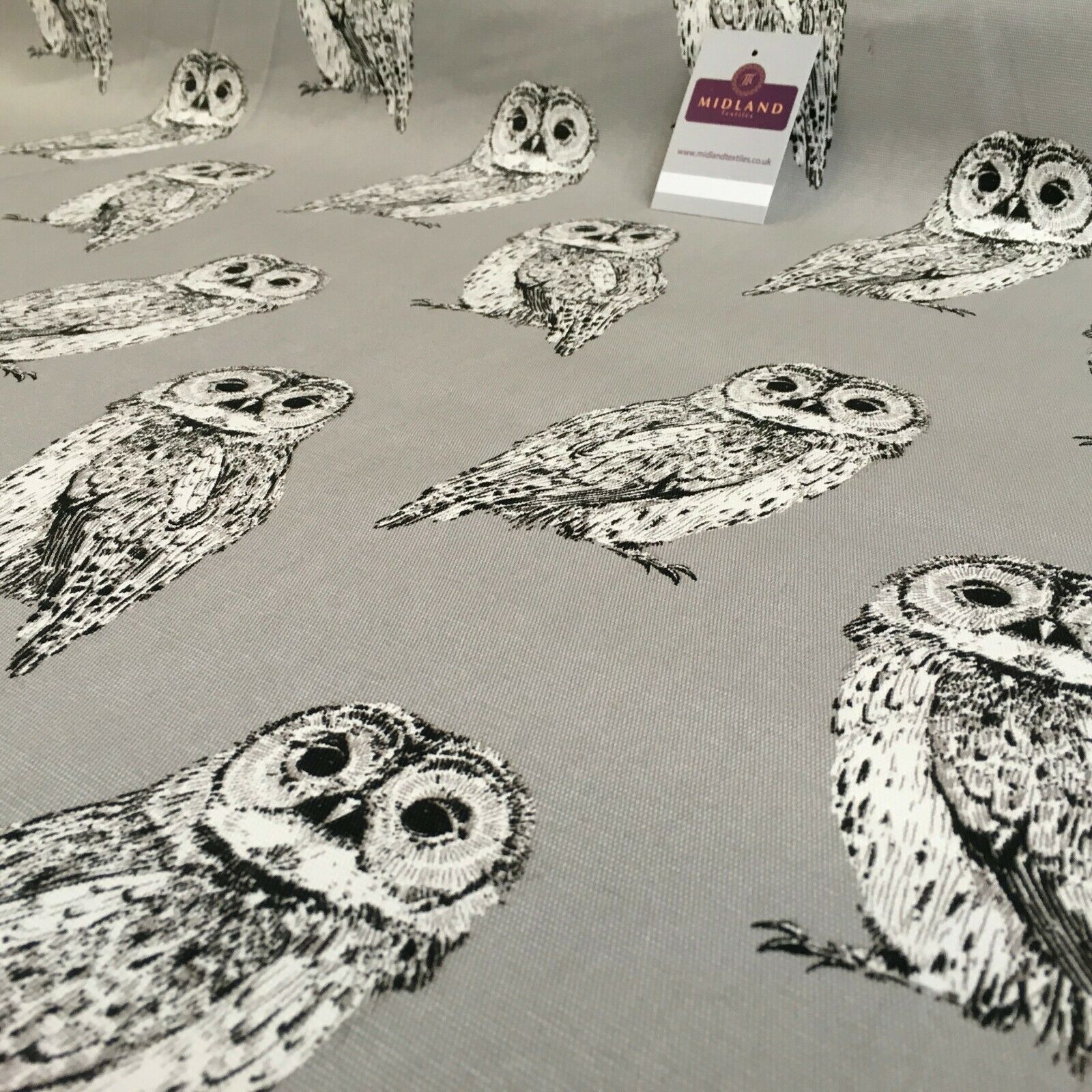 Grey Owls Printed 100% Cotton Canvas Craft Fabric 150 Cm Wide Mtex MK856-21