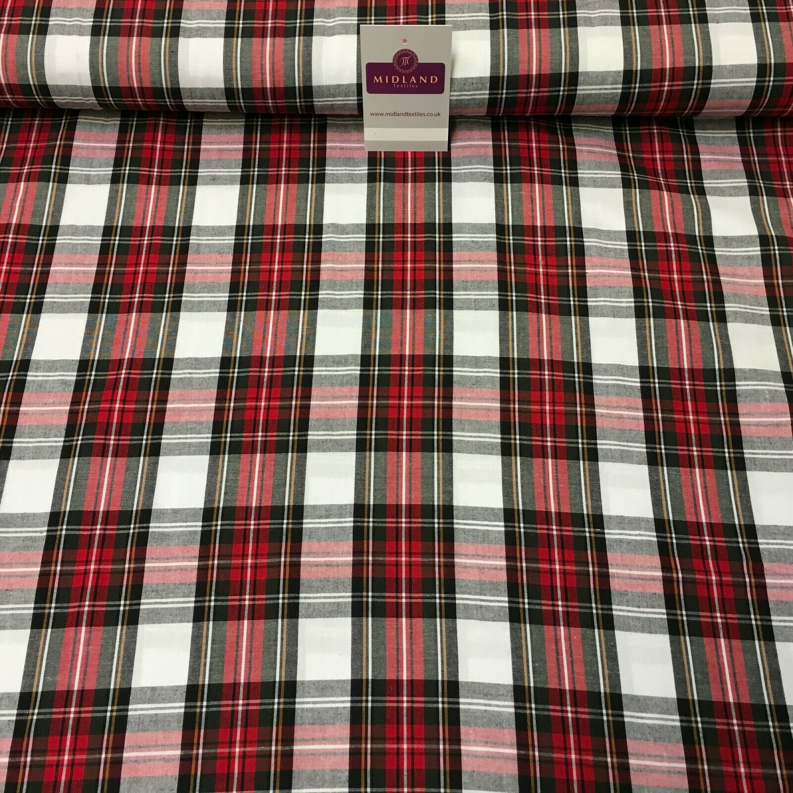 Flat Tartan Woven 100% Cotton Poplin ideal for clothing Fabric 147cm Wide MD1053