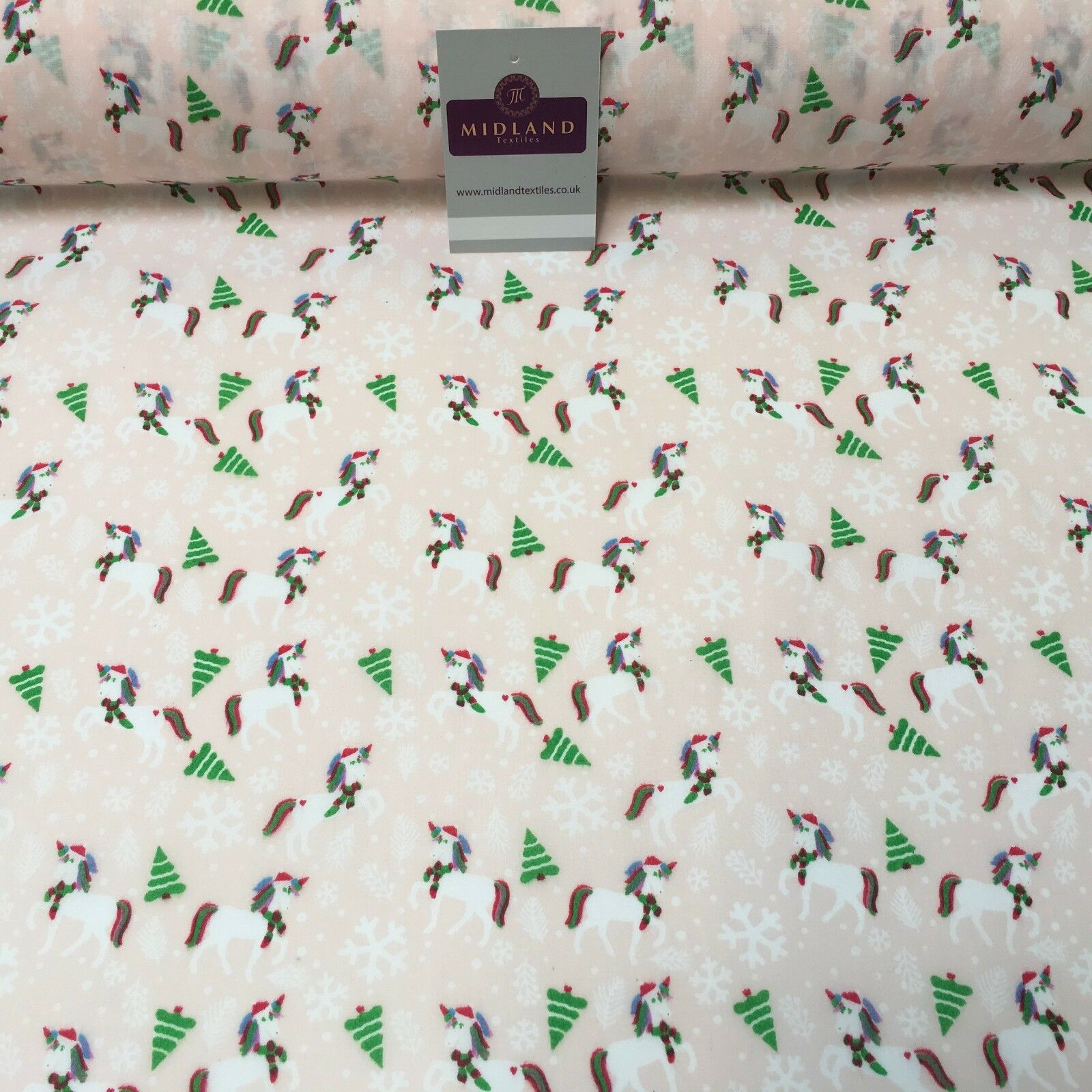 Festive Christmas Snowflake Unicorn Printed poly cotton Fabric 44" Wide MH972