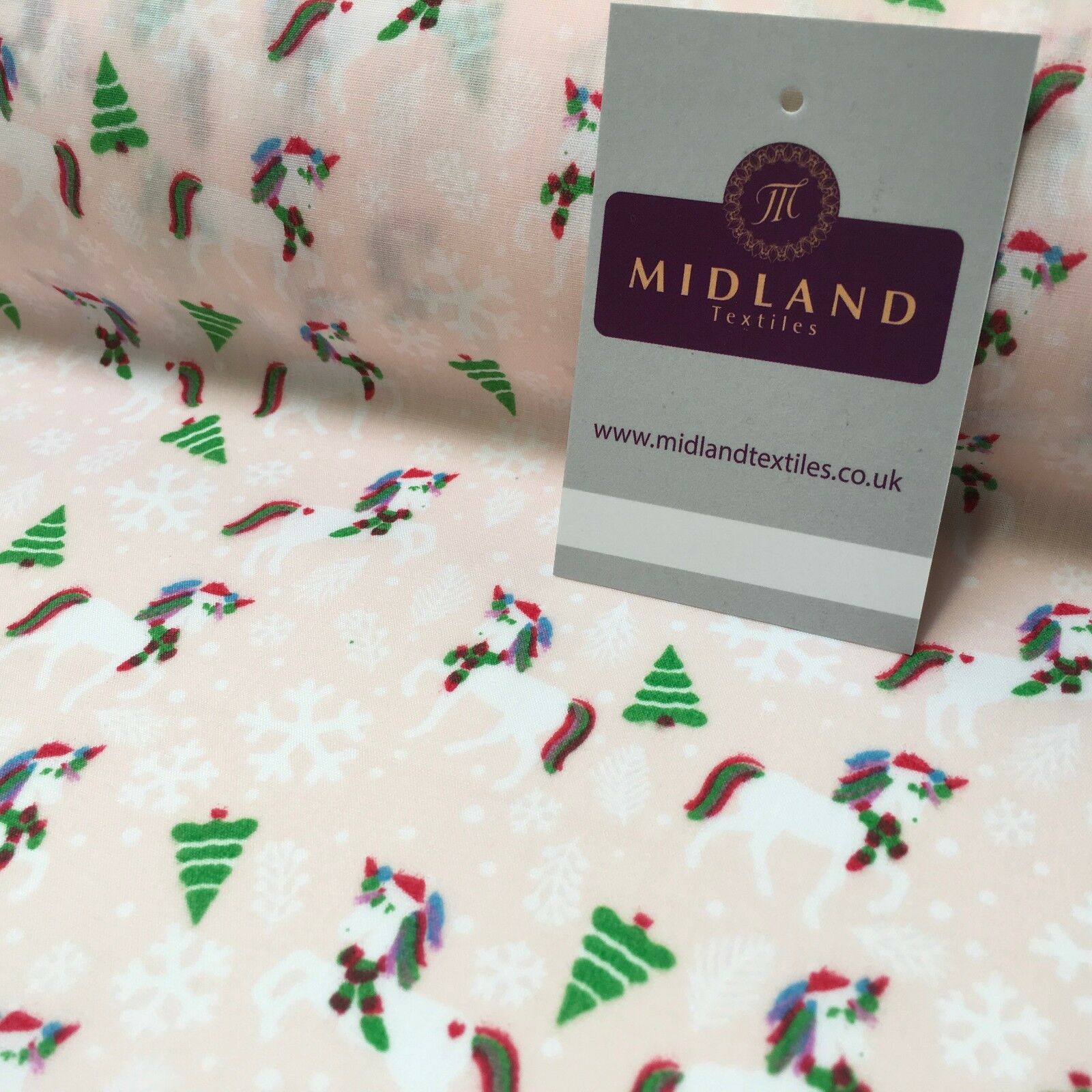 Festive Christmas Snowflake Unicorn Printed poly cotton Fabric 44' Wide MH972