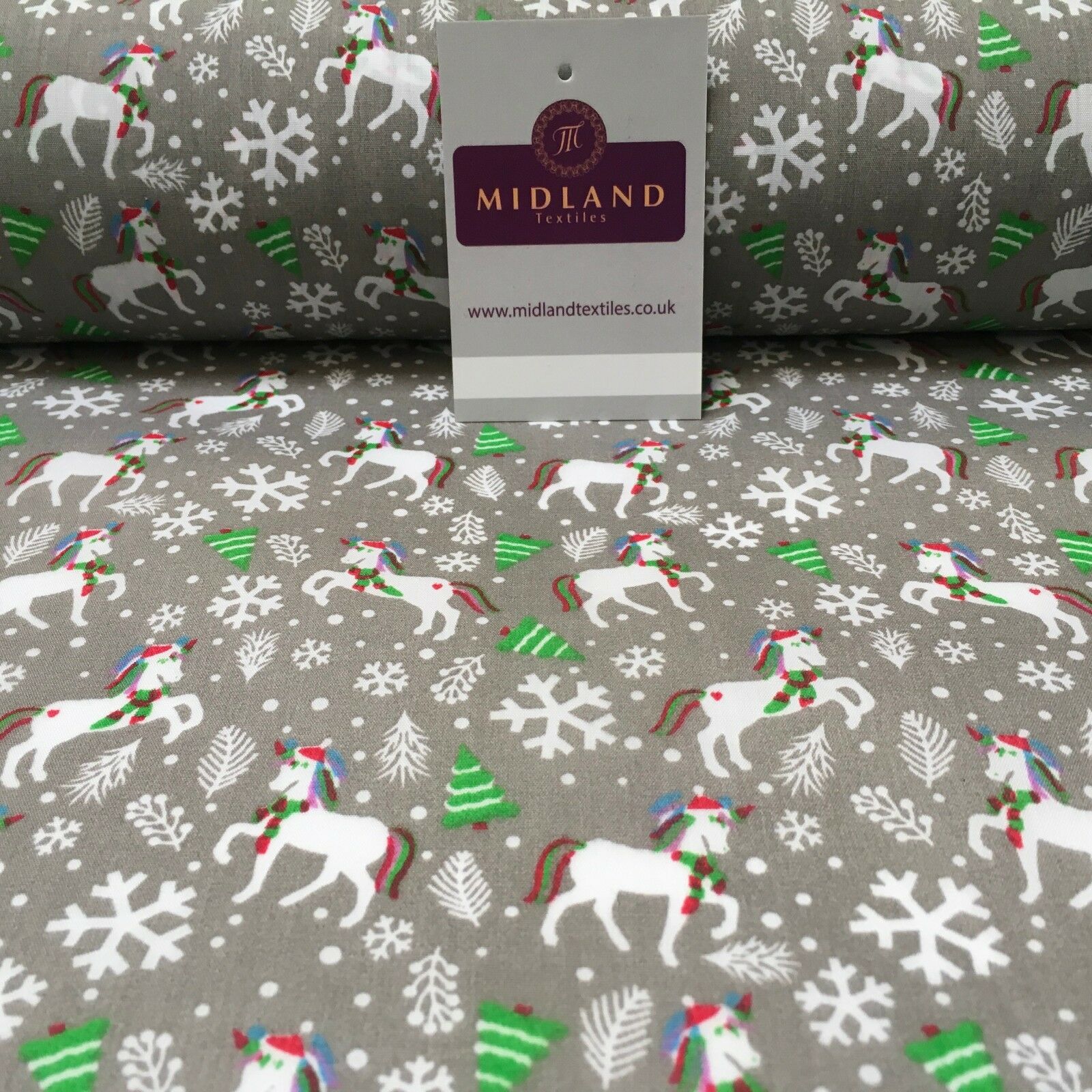 Festive Christmas Snowflake Unicorn Printed poly cotton Fabric 44" Wide MH972