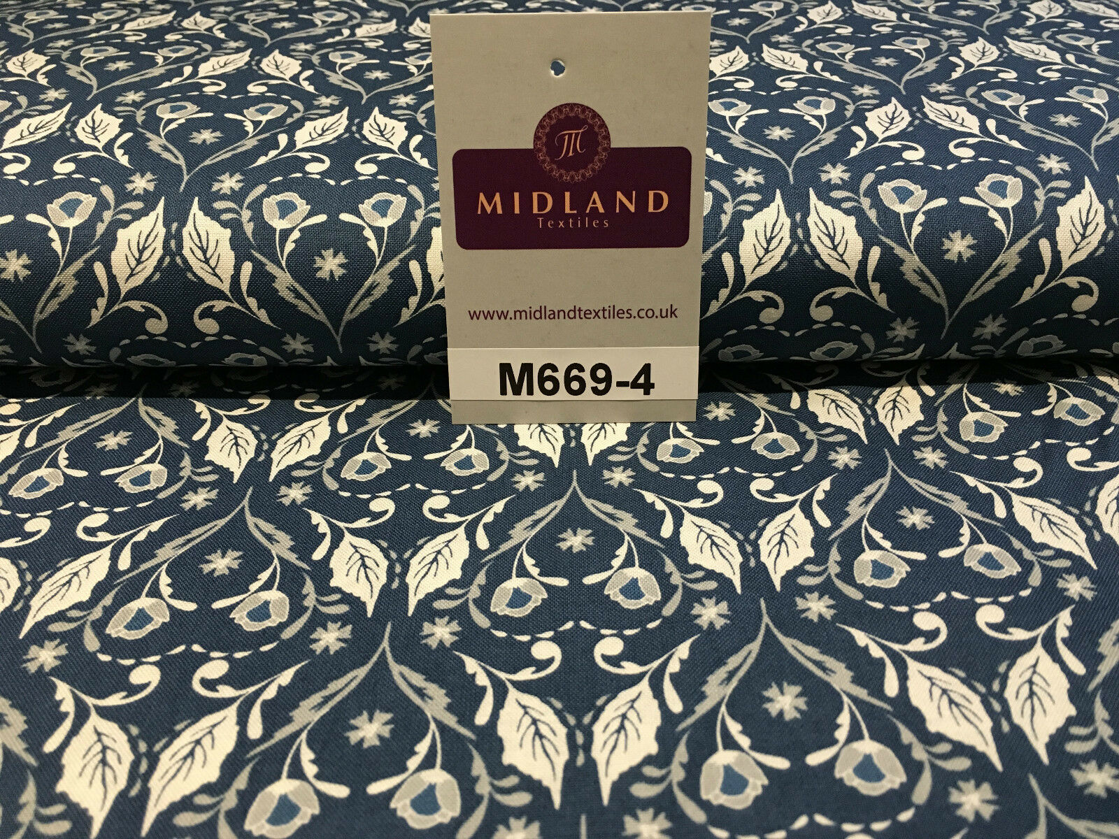 Blue William Morris inspired Butterfly and leaves 100% cotton fabric 45' M669