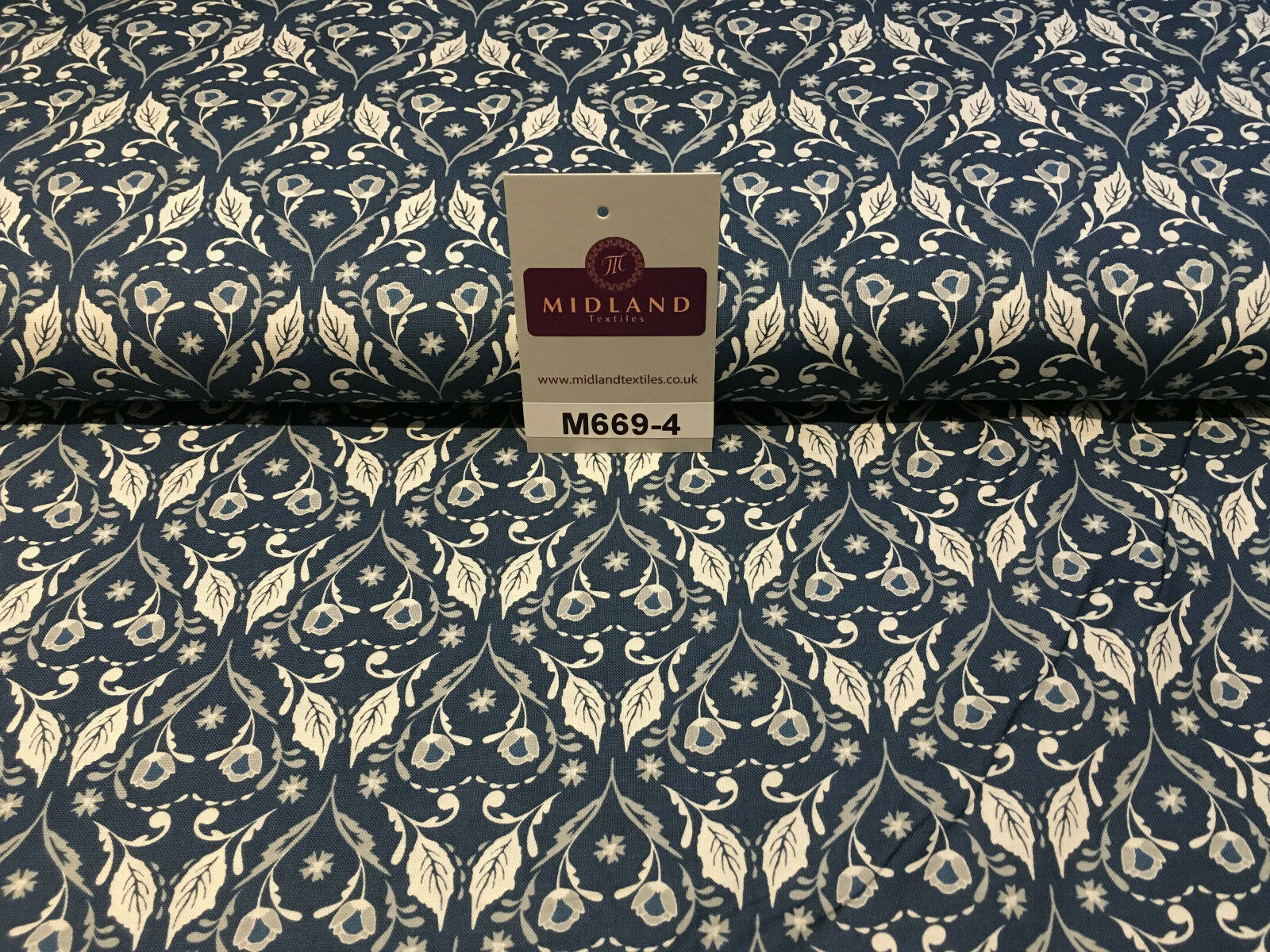 Blue William Morris inspired Butterfly and leaves 100% cotton fabric 45' M669