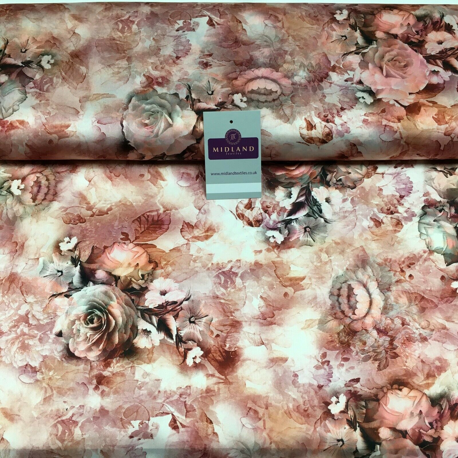 Floral Vintage Soft Digital Printed Satin Dress Fabric 110 cm Wide MA1141 Mtex