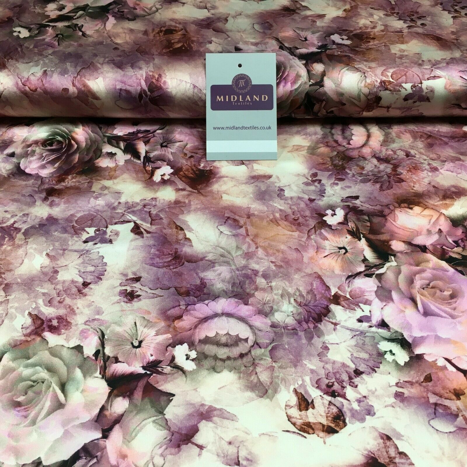 Floral Vintage Soft Digital Printed Satin Dress Fabric 110 cm Wide MA1141 Mtex