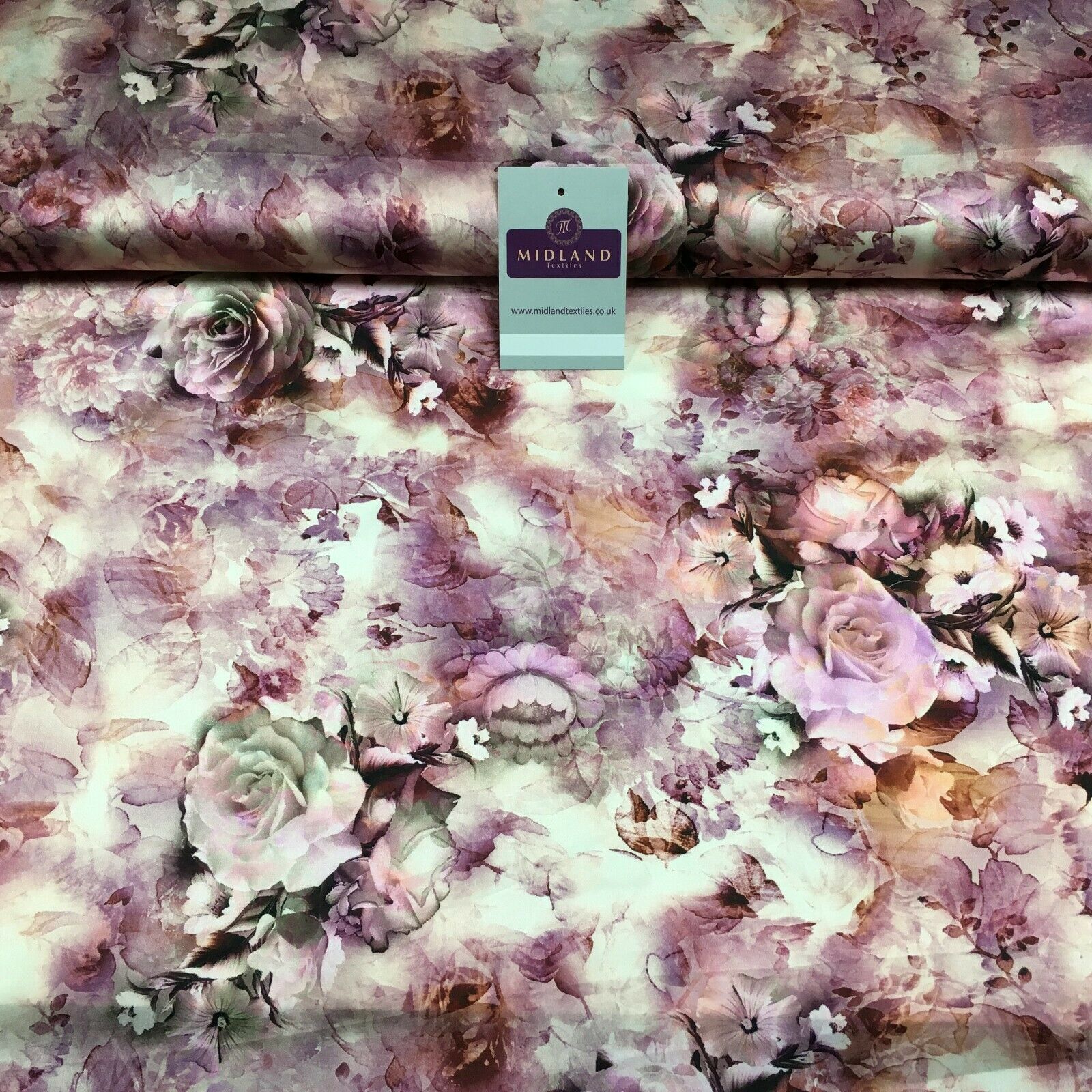Floral Vintage Soft Digital Printed Satin Dress Fabric 110 cm Wide MA1141 Mtex
