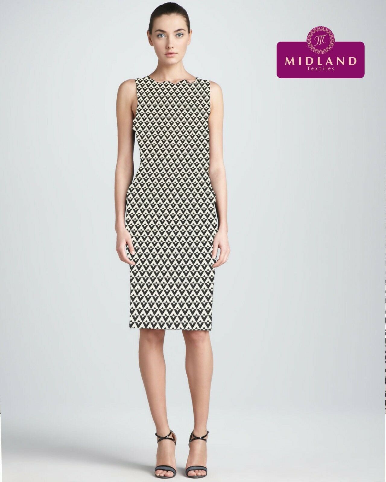 Black Ivory geometric Georgette Dress Fabric 150cm M401-61 Mtex