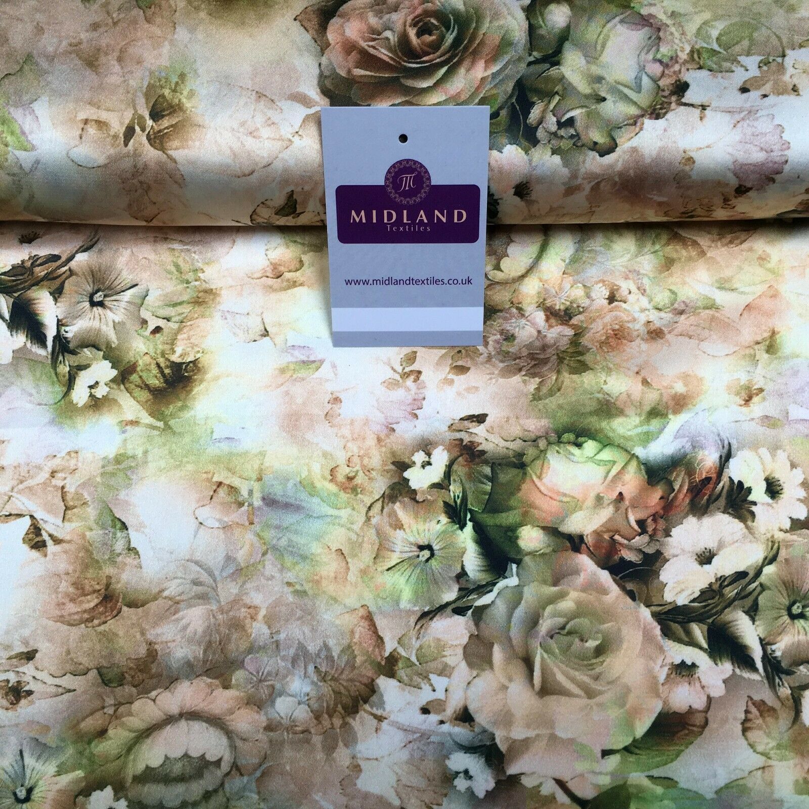 Floral Vintage Soft Digital Printed Satin Dress Fabric 110 cm Wide MA1141 Mtex