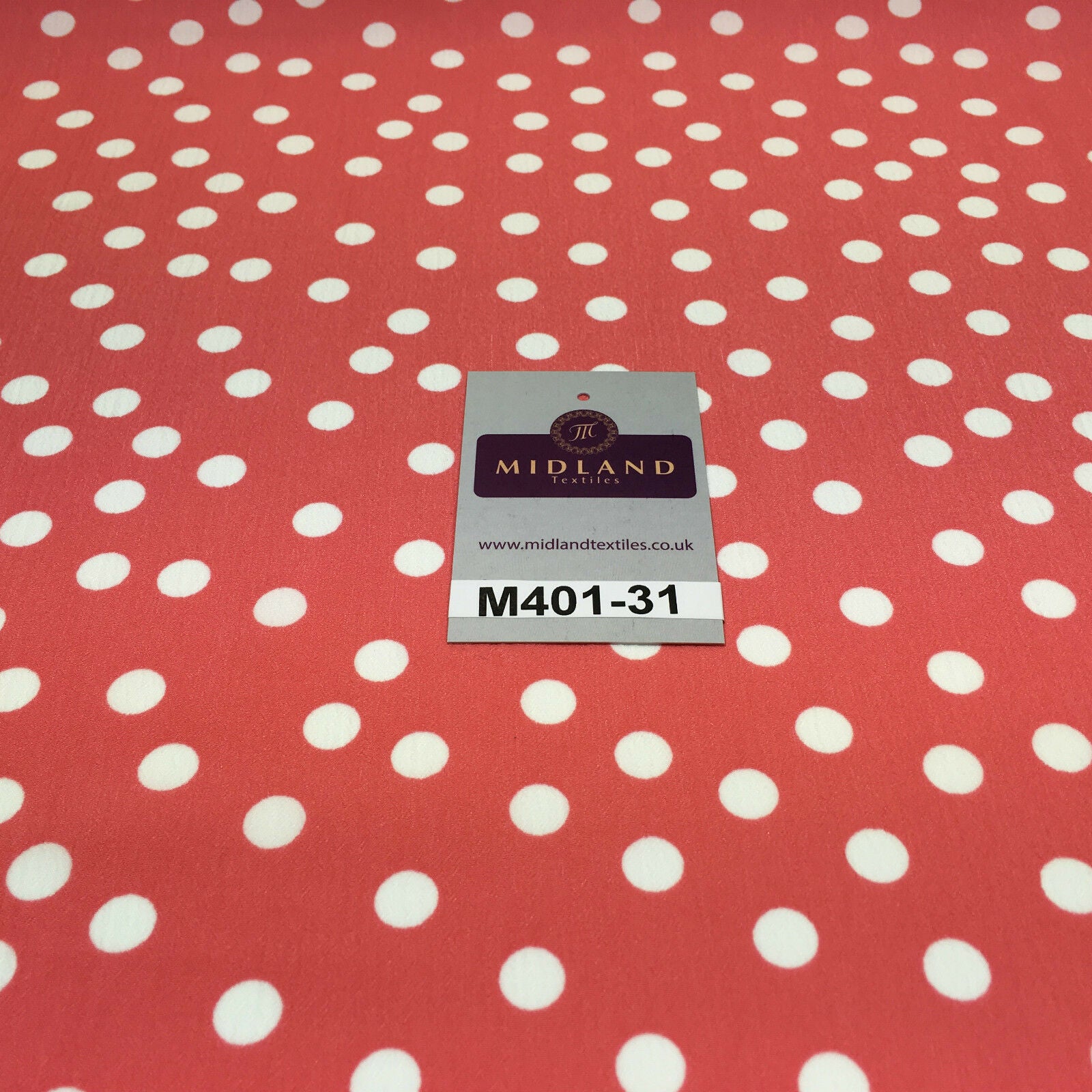 Coral and White Polka Dot Crinkled Chiffon Printed Fabric 58" M401-31 Mtex