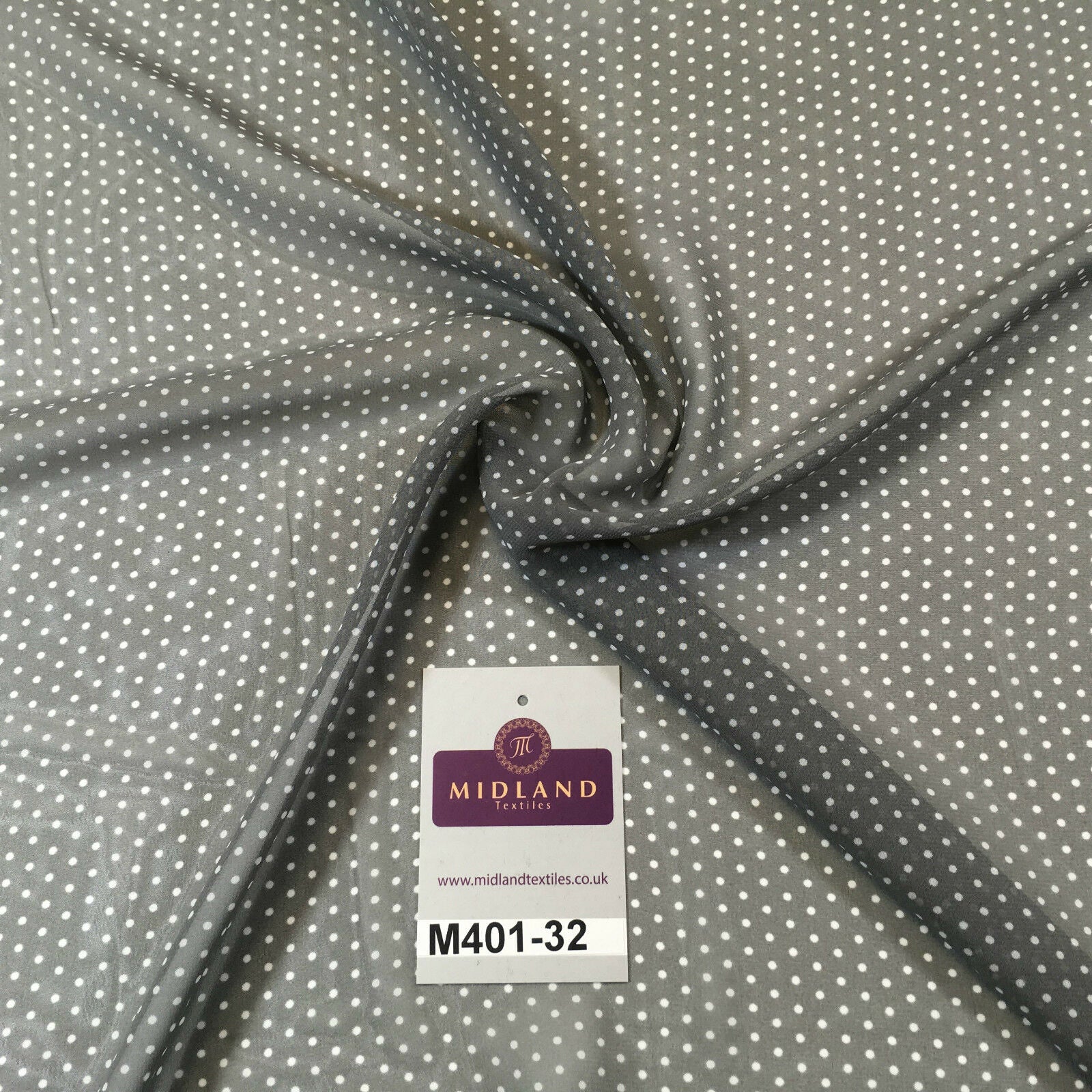 Grey and White Small Dotted Light chiffon Printed fabric 58" M401-32 Mtex