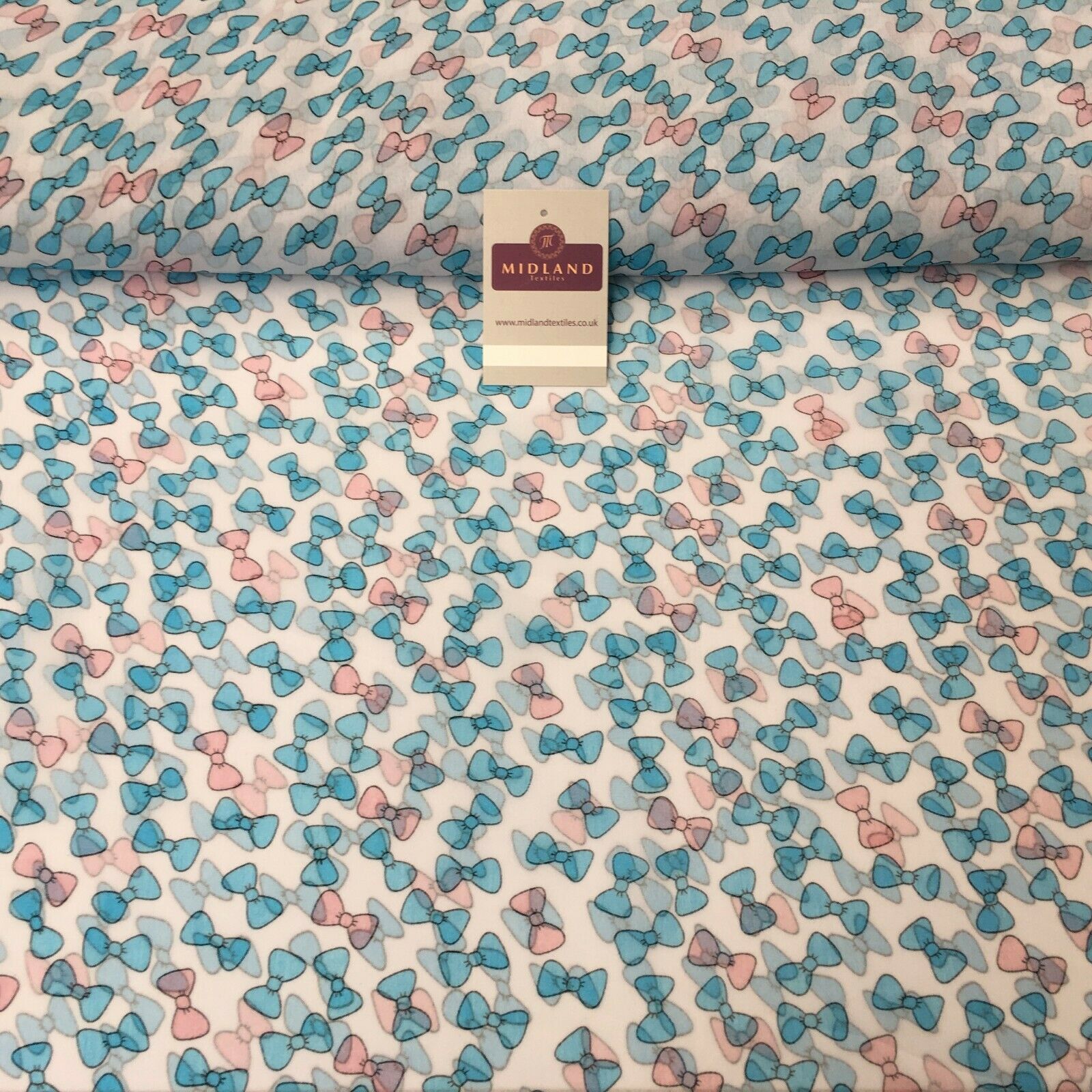 Blue Bows Printed Crinkle Georgette Chiffon Fabric 150cm wide MK1090-23